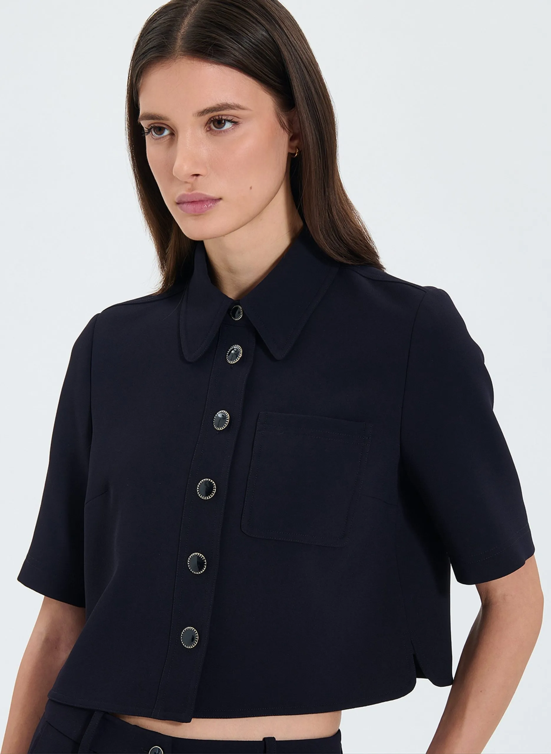 Chemise droite en fibres recyclées mélangées Bleu CELINA