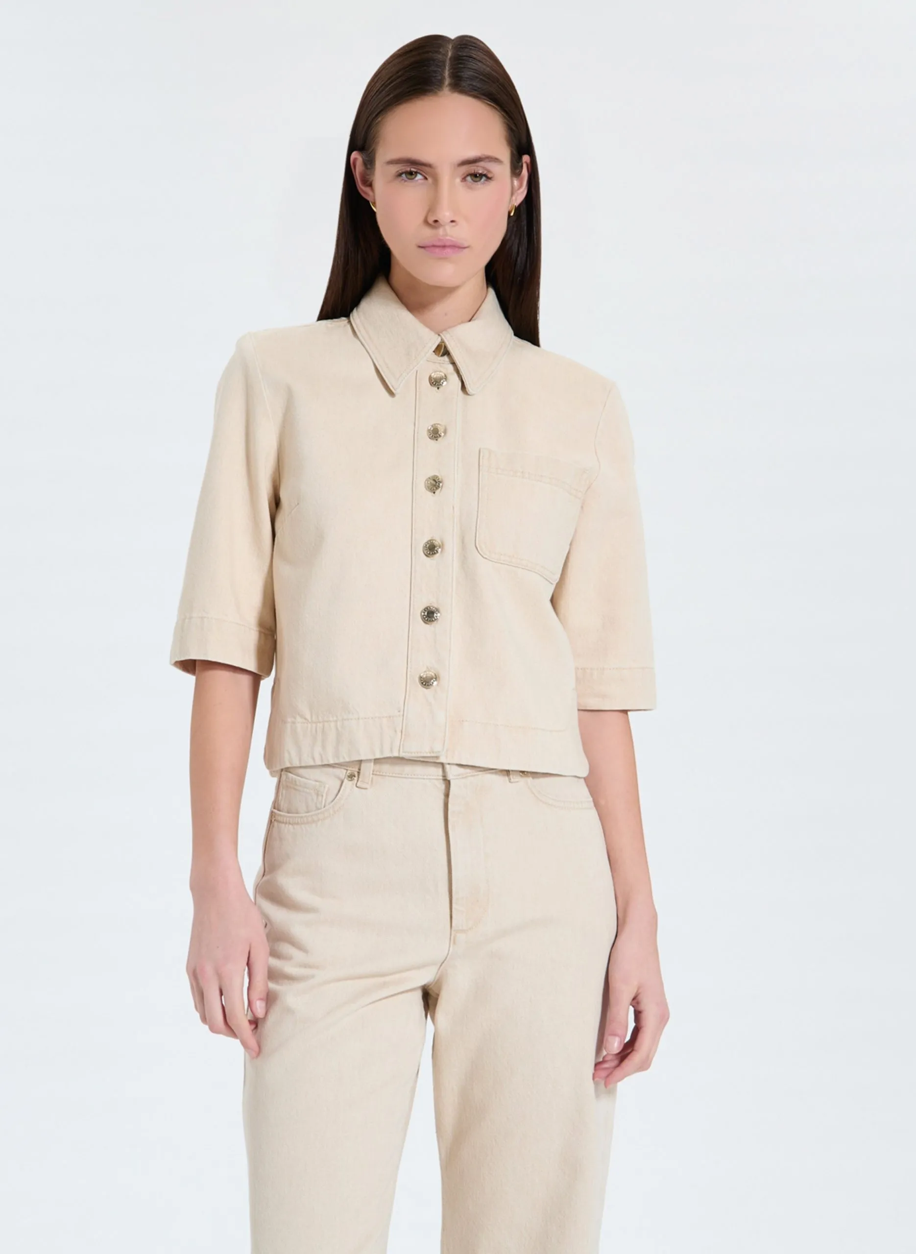 Chemise col classique en jean Beige CELINA