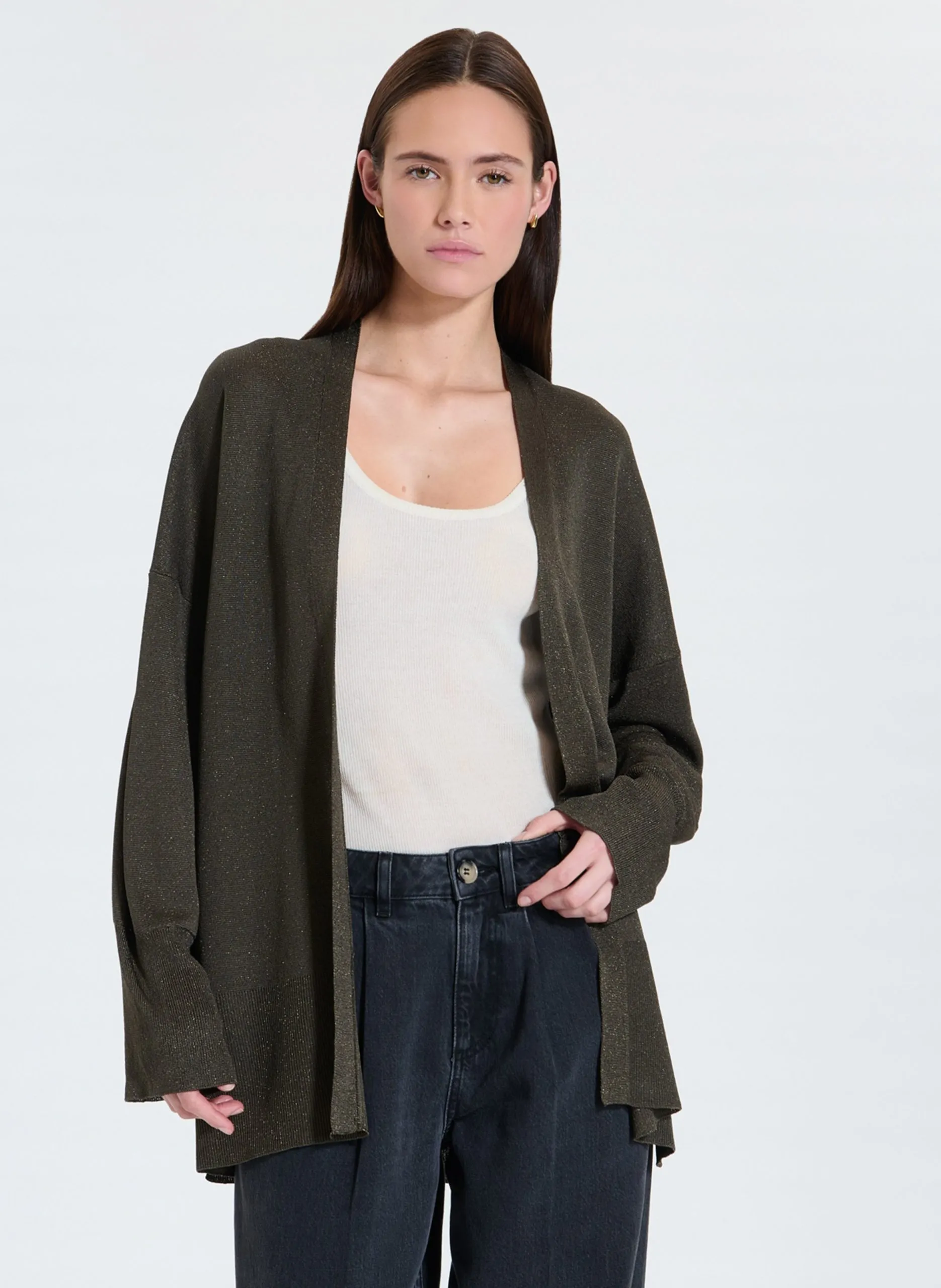 Gilet droit en maille Kaki GYPSINE