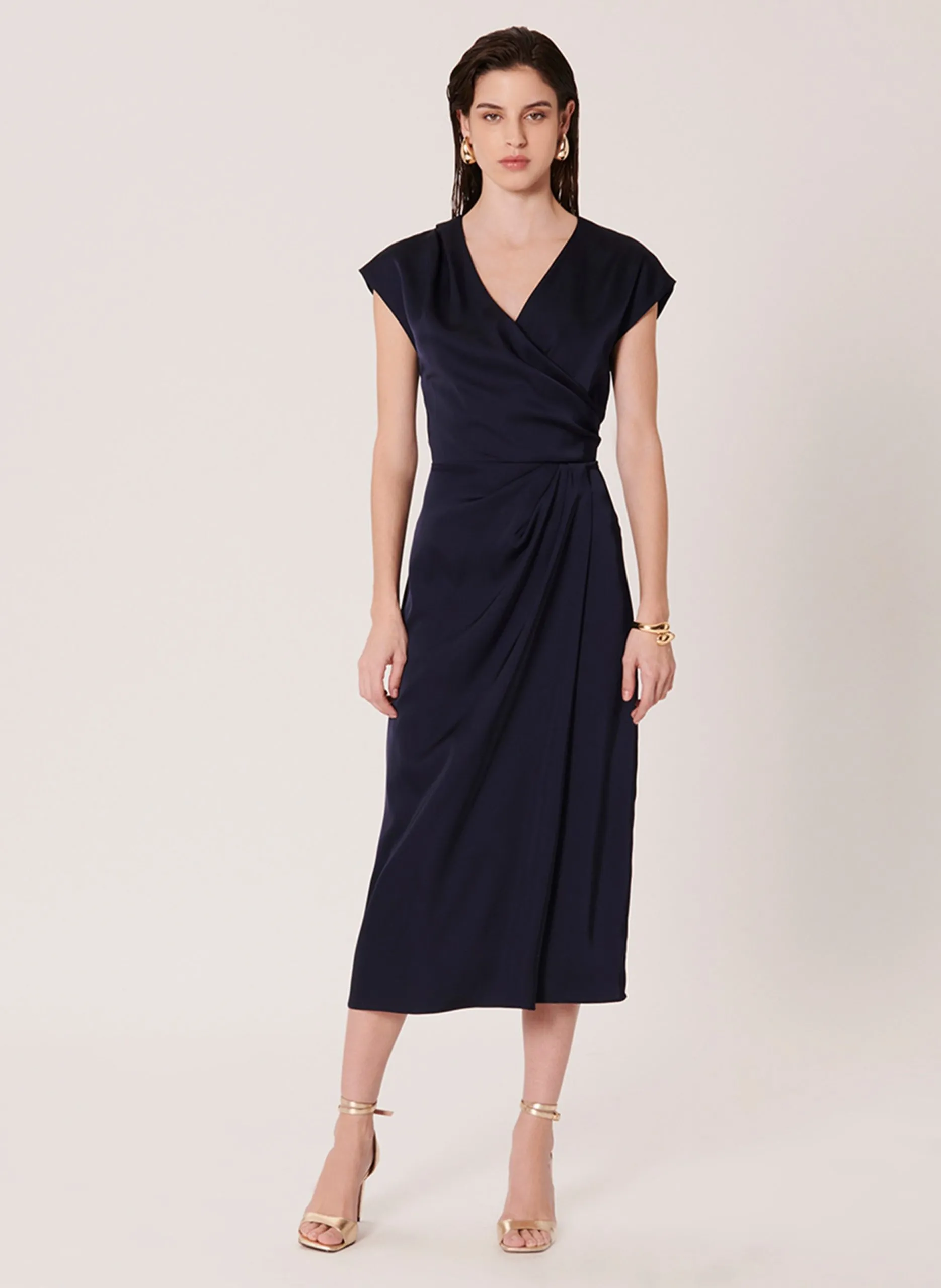 Robe longue satinée drapée Bleu RANG