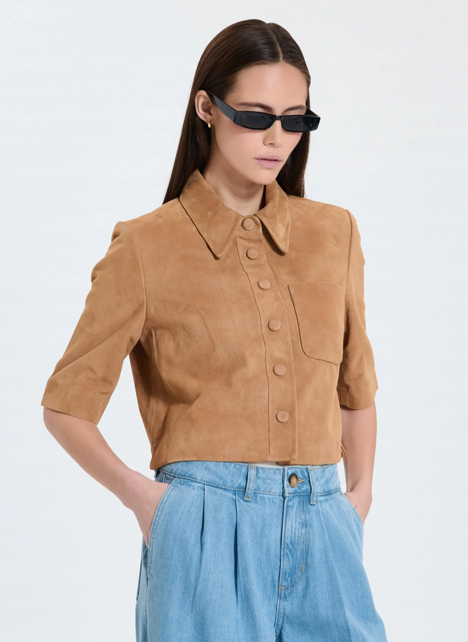 Chemise droite en cuir velours Beige CELINA