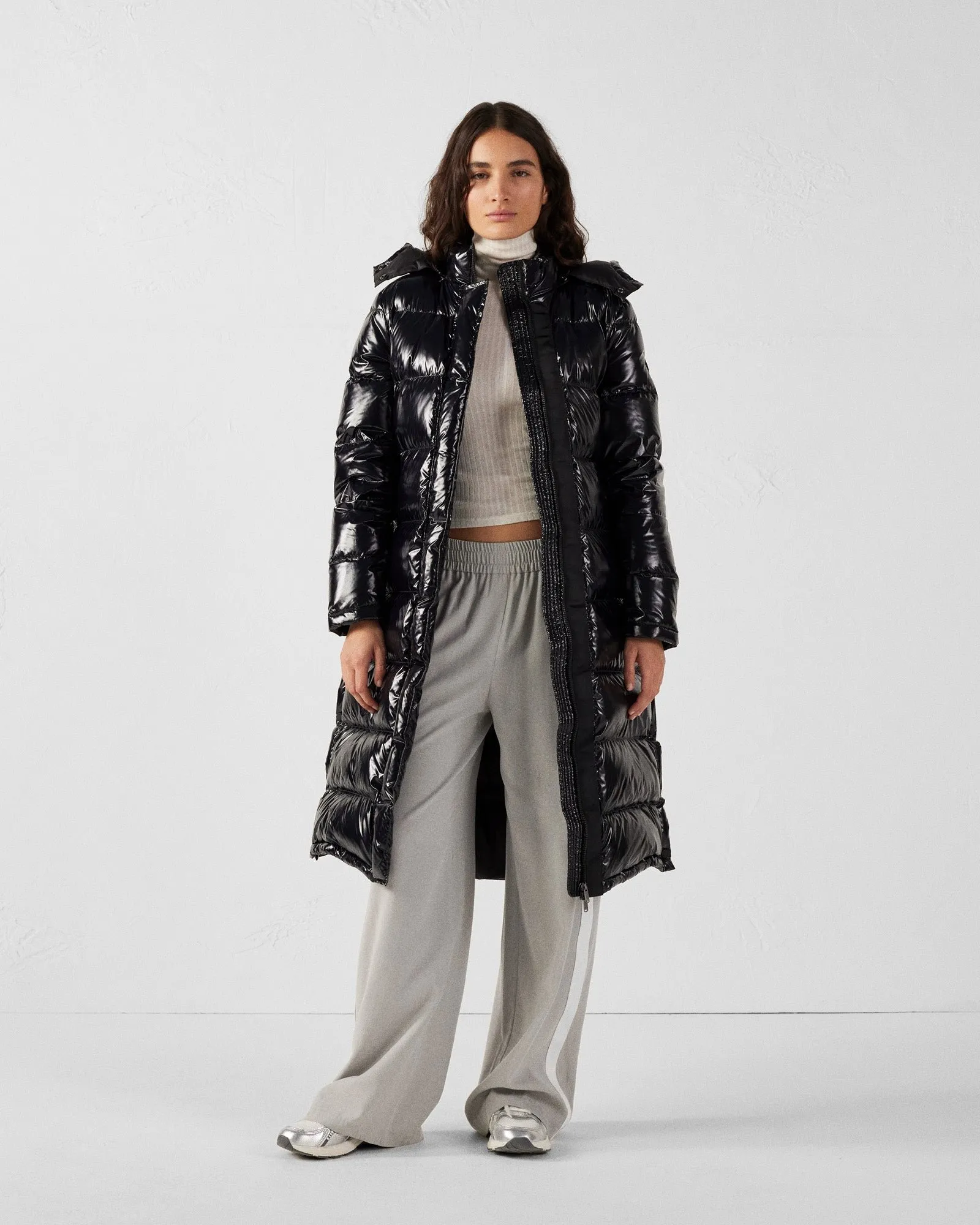 Doudoune longue laquée à capuche grand froid karachi Noir
