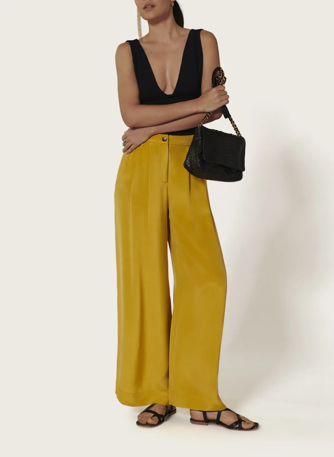 Pantalon large en soie mélangée Jaune JONES