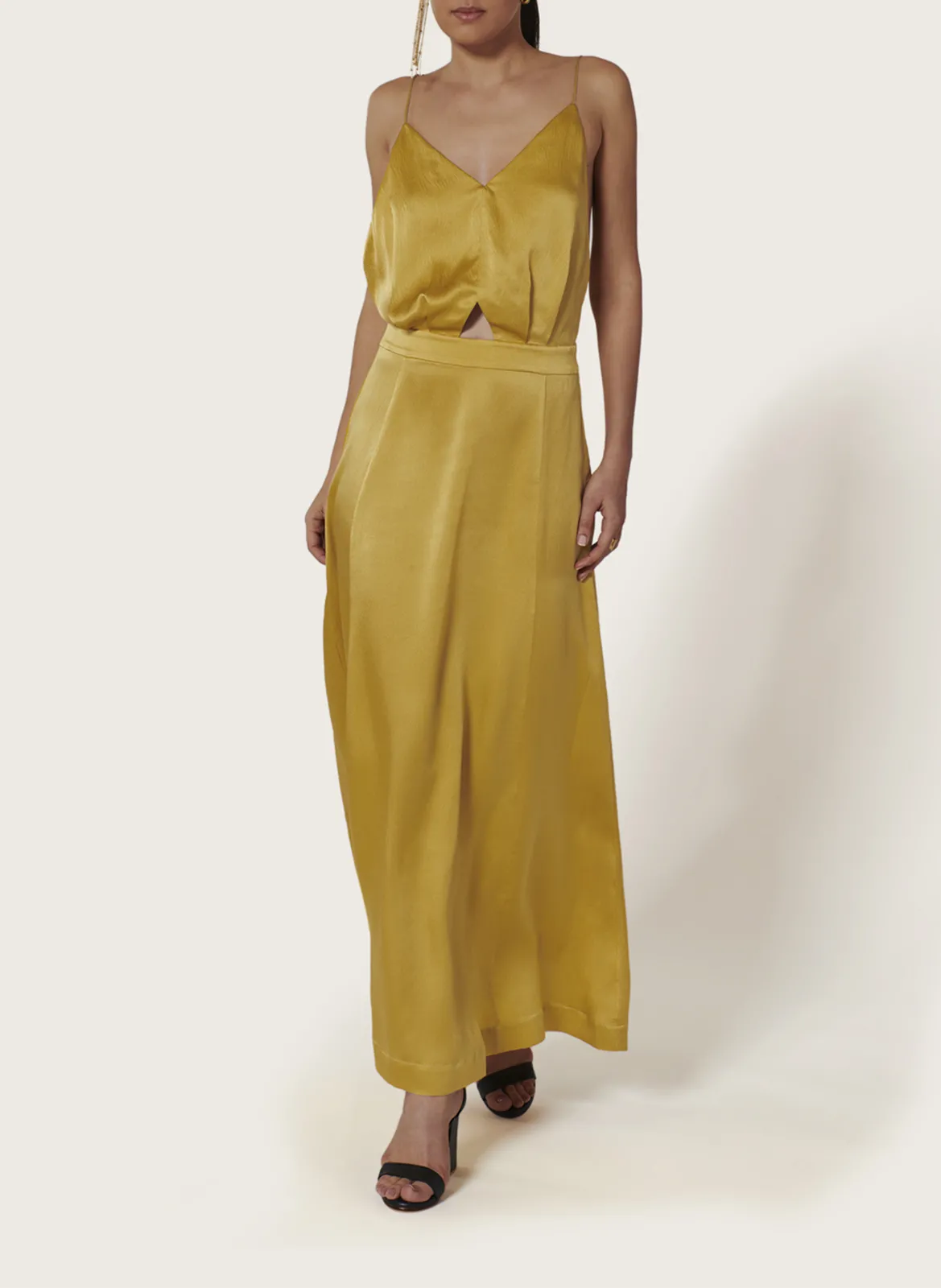 Robe longue décolleté en V en soie Jaune SWAN