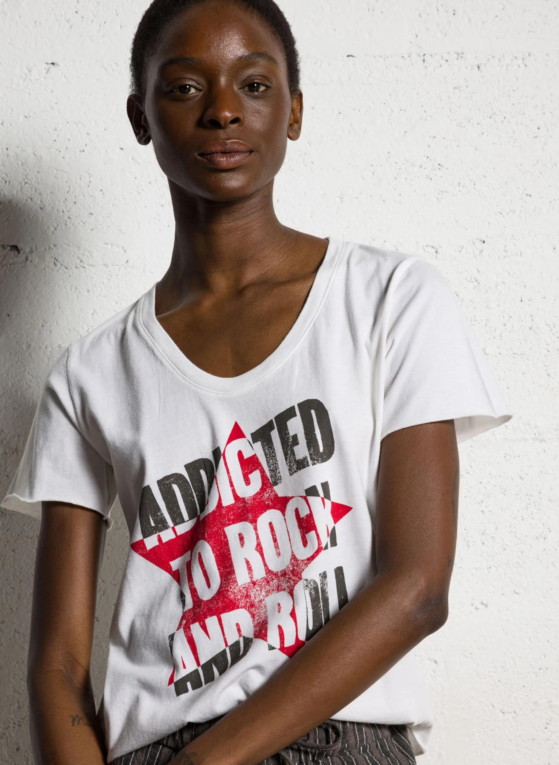 Tee-shirt col rond en coton Blanc TIZIA