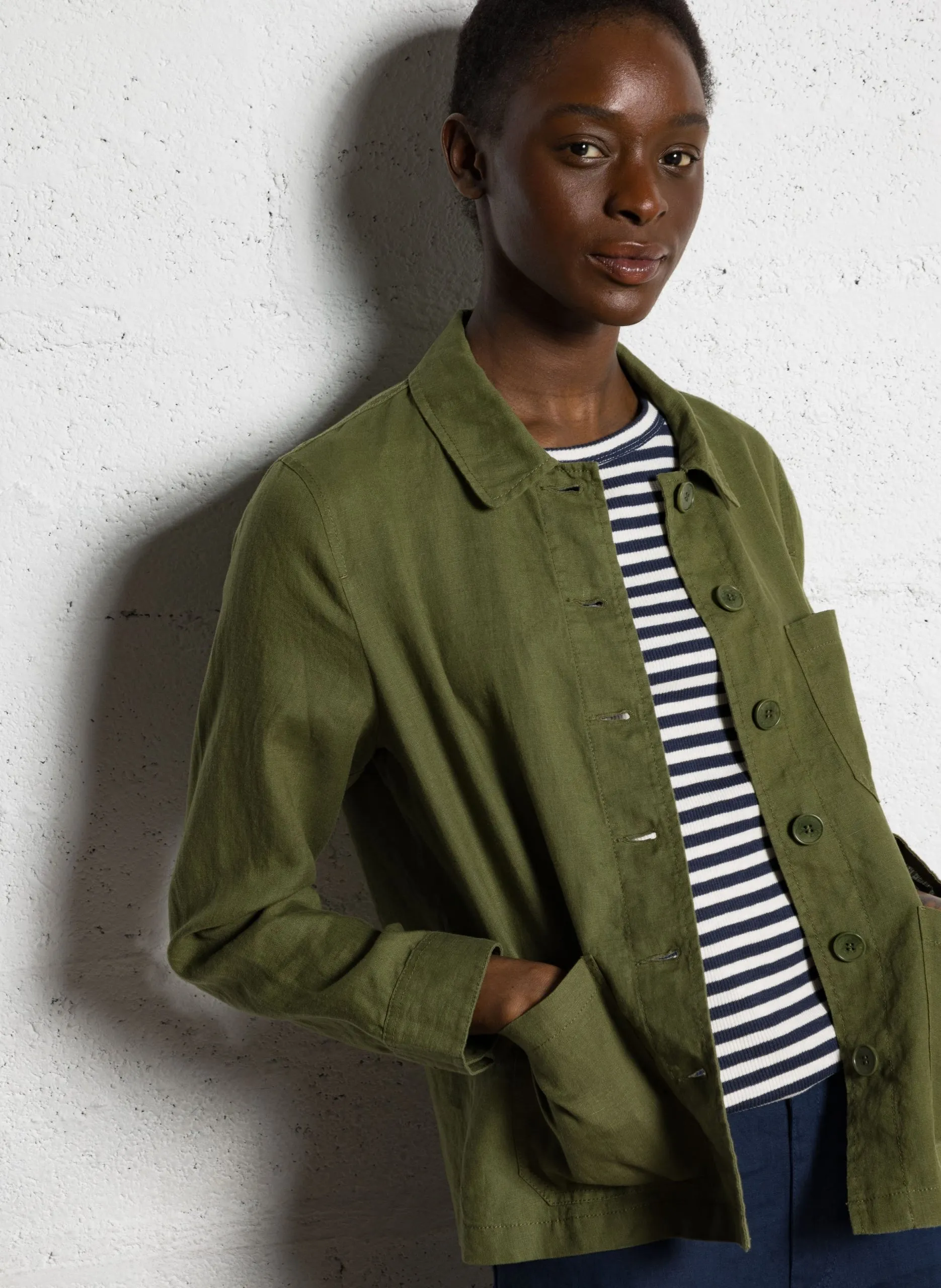 Veste col chemise droite en lin Kaki GOLTA