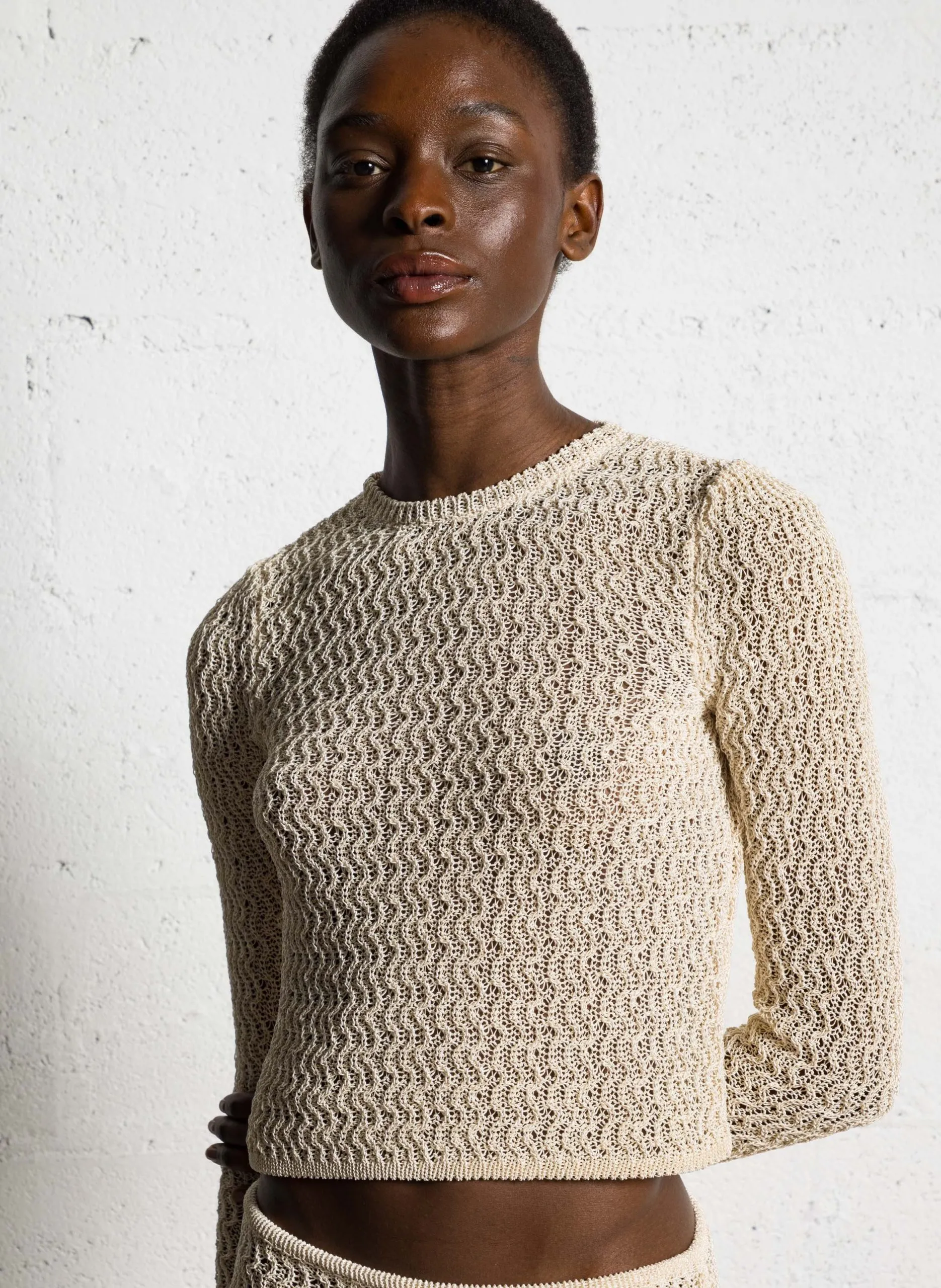 Pull droit ajouré manches longues Jaune PONIA