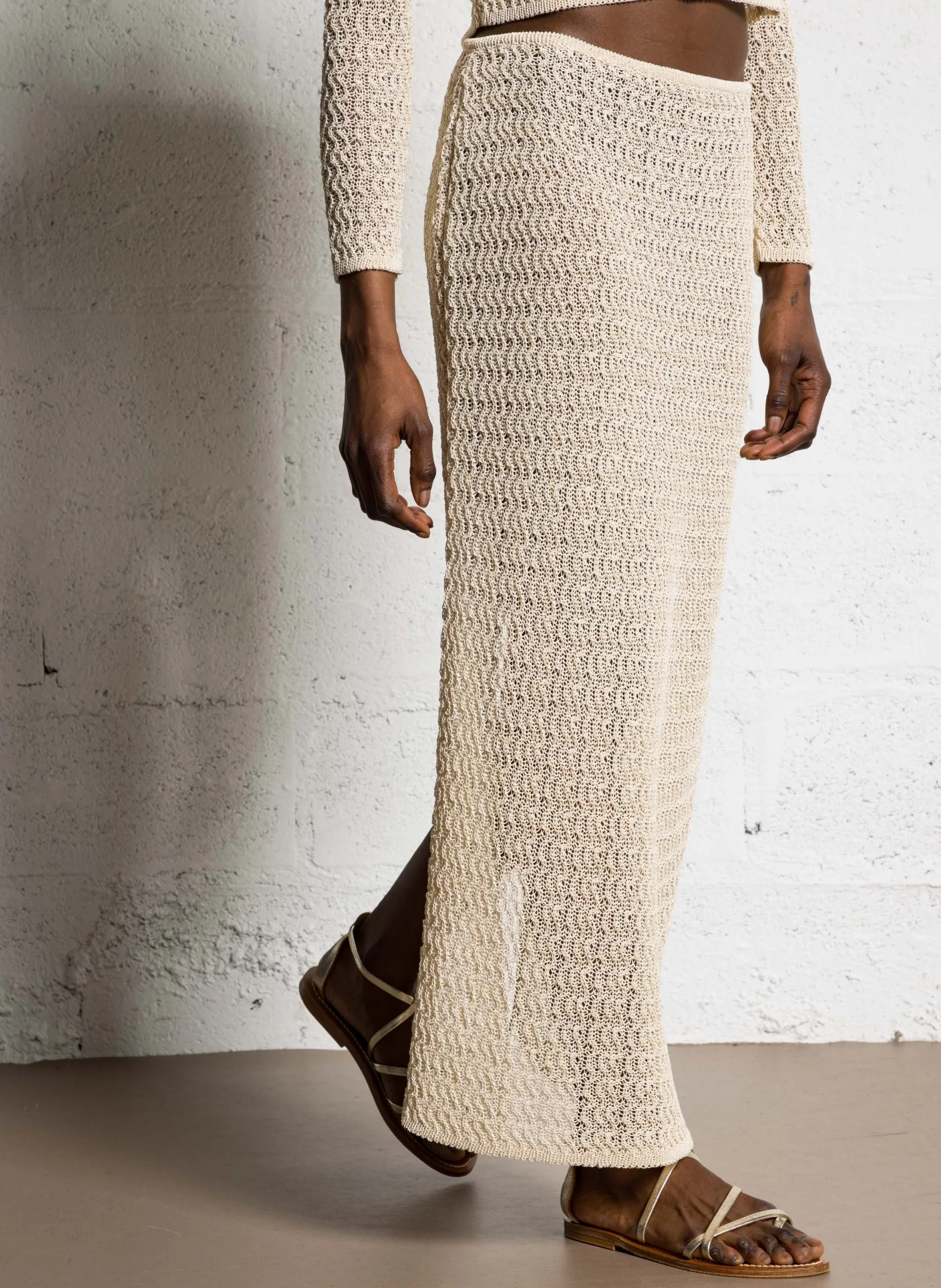 Jupe midi droite en coton mélangé Jaune PRETTIE