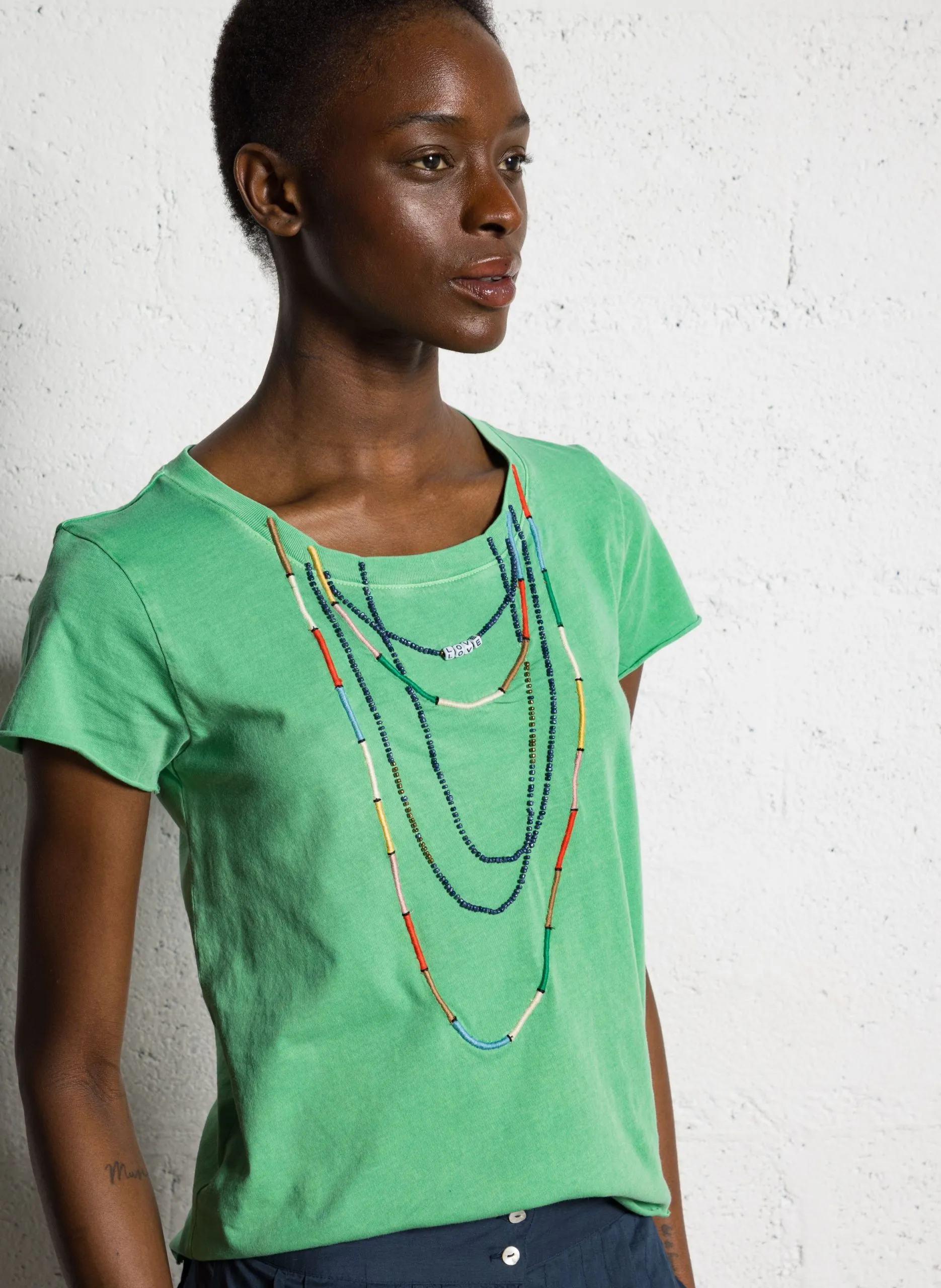 Tee-shirt droit à collier brodé Vert TORO