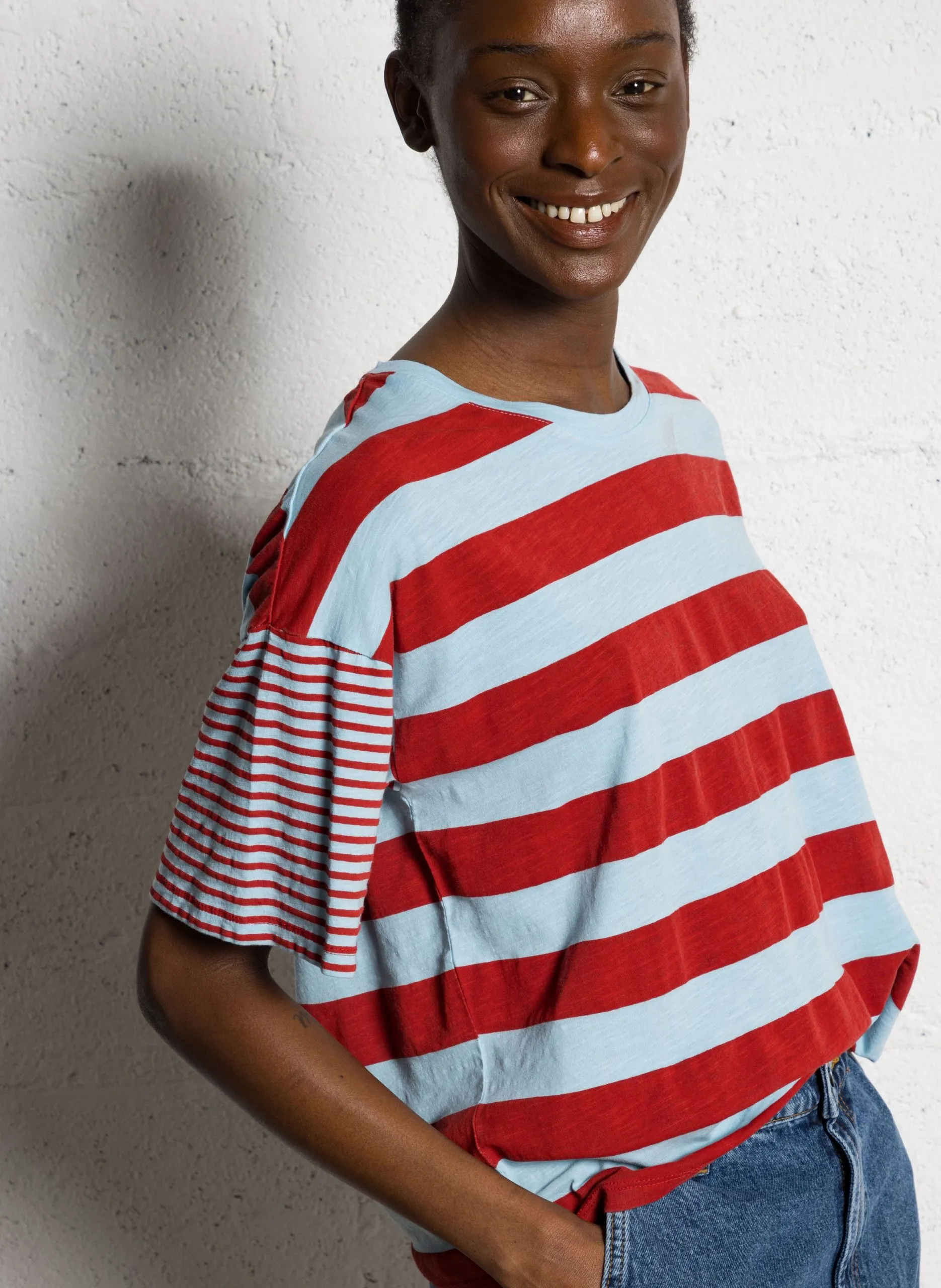 Tee-shirt col rond en coton bio Bleu TITAN