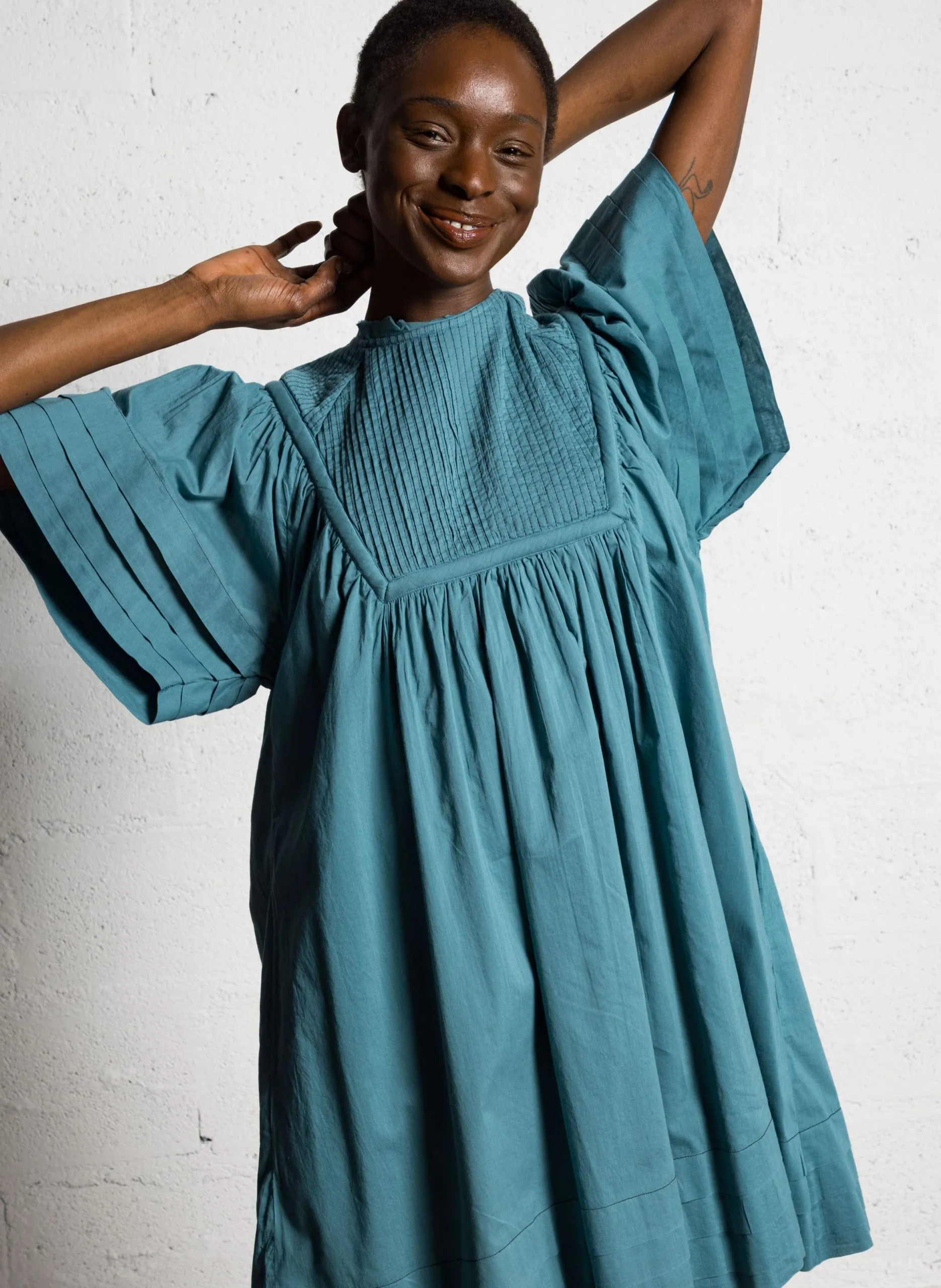 Robe courte ample en coton bio Bleu RIGBY