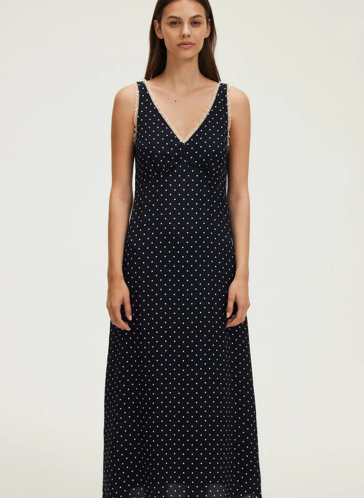 Robe longue col V Bleu PETRONILLE