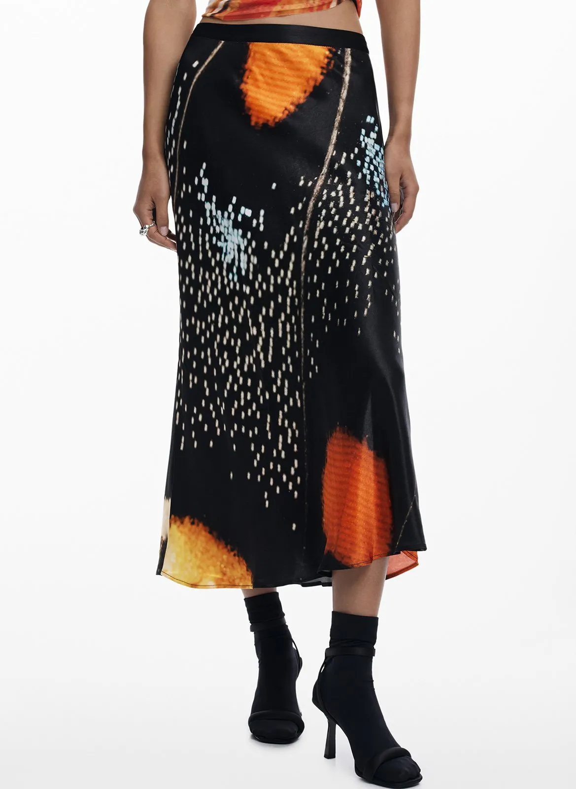 Jupe midi evasée imprimée Noir