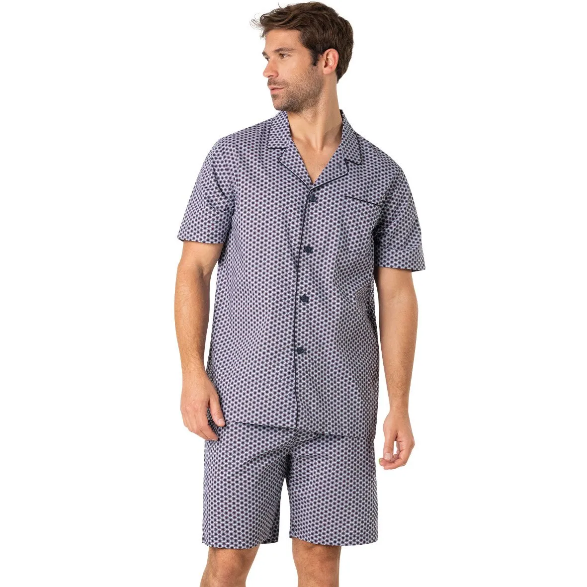 Pyjama court ouvert homme popeline eminence Bleu