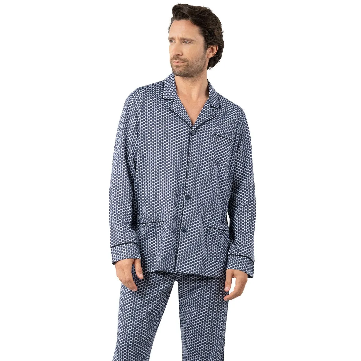 Pyjama long ouvert homme popeline eminence Bleu