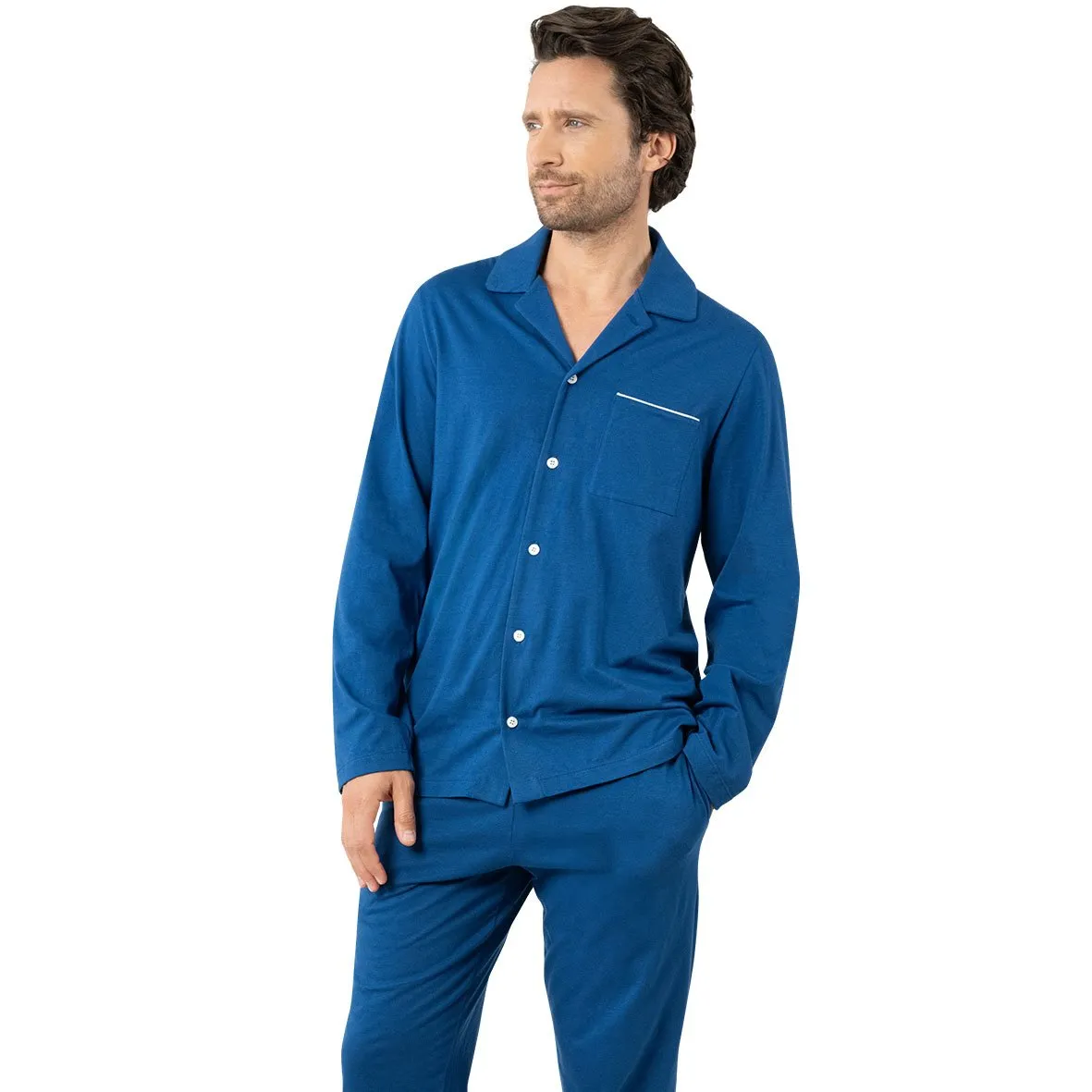 Pyjama long ouvert homme coton bio eminence Bleu