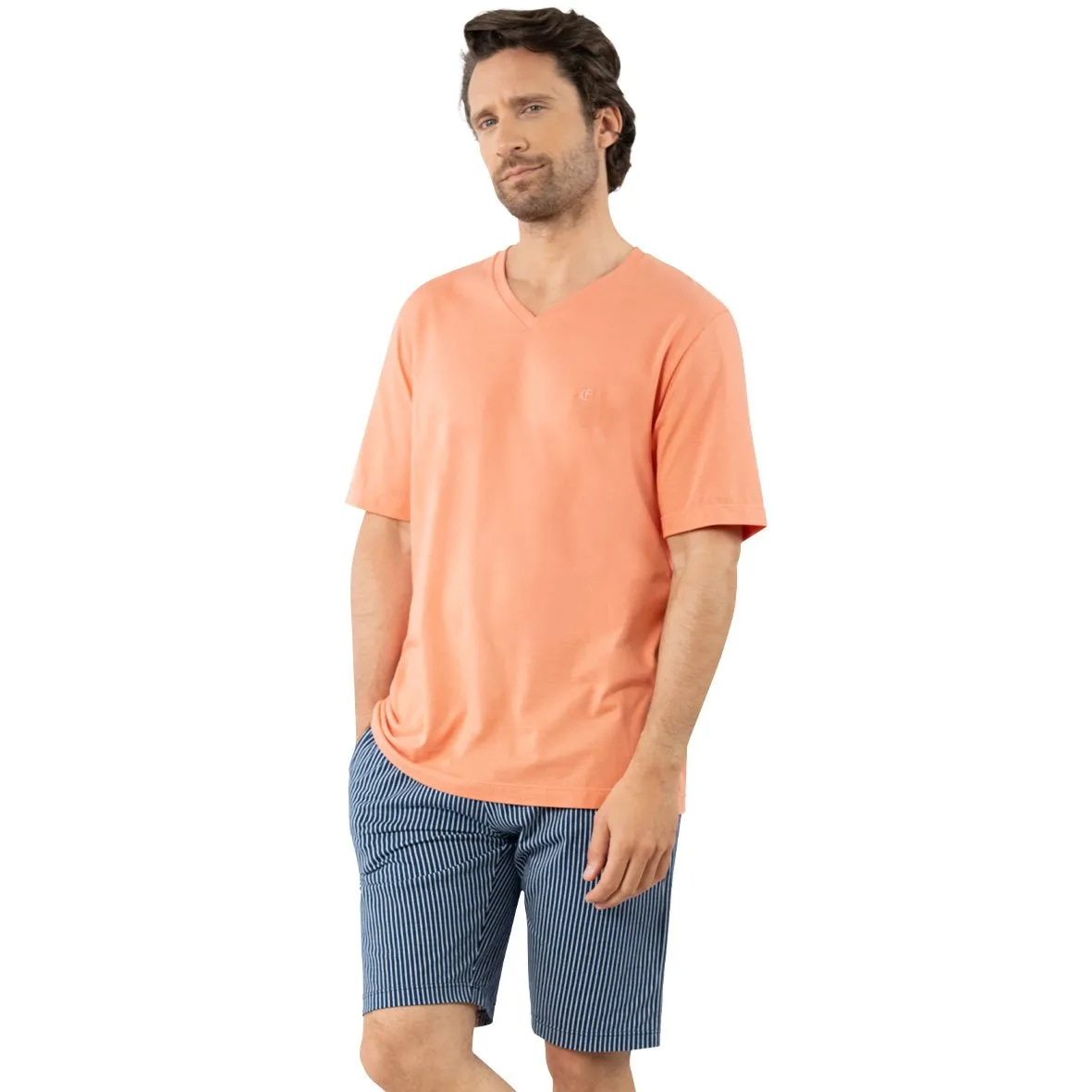 Pyjama court col v homme coton bio eminence Multicolore