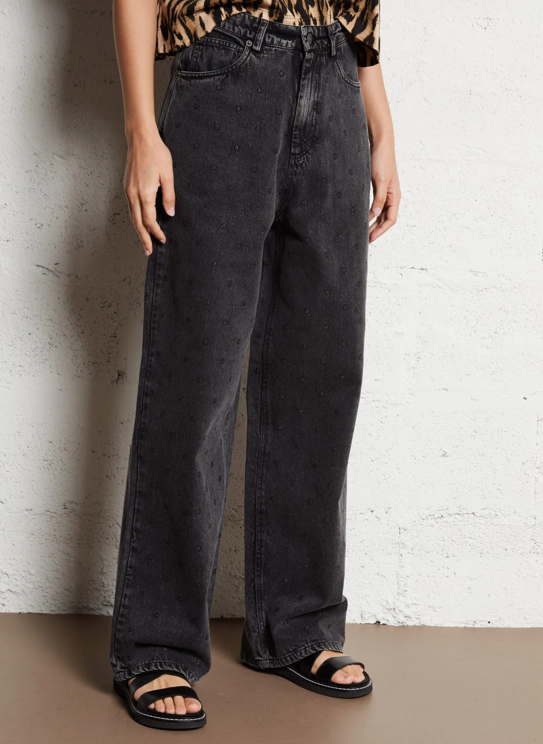 Jean large à broderies pois Gris ATLANTA