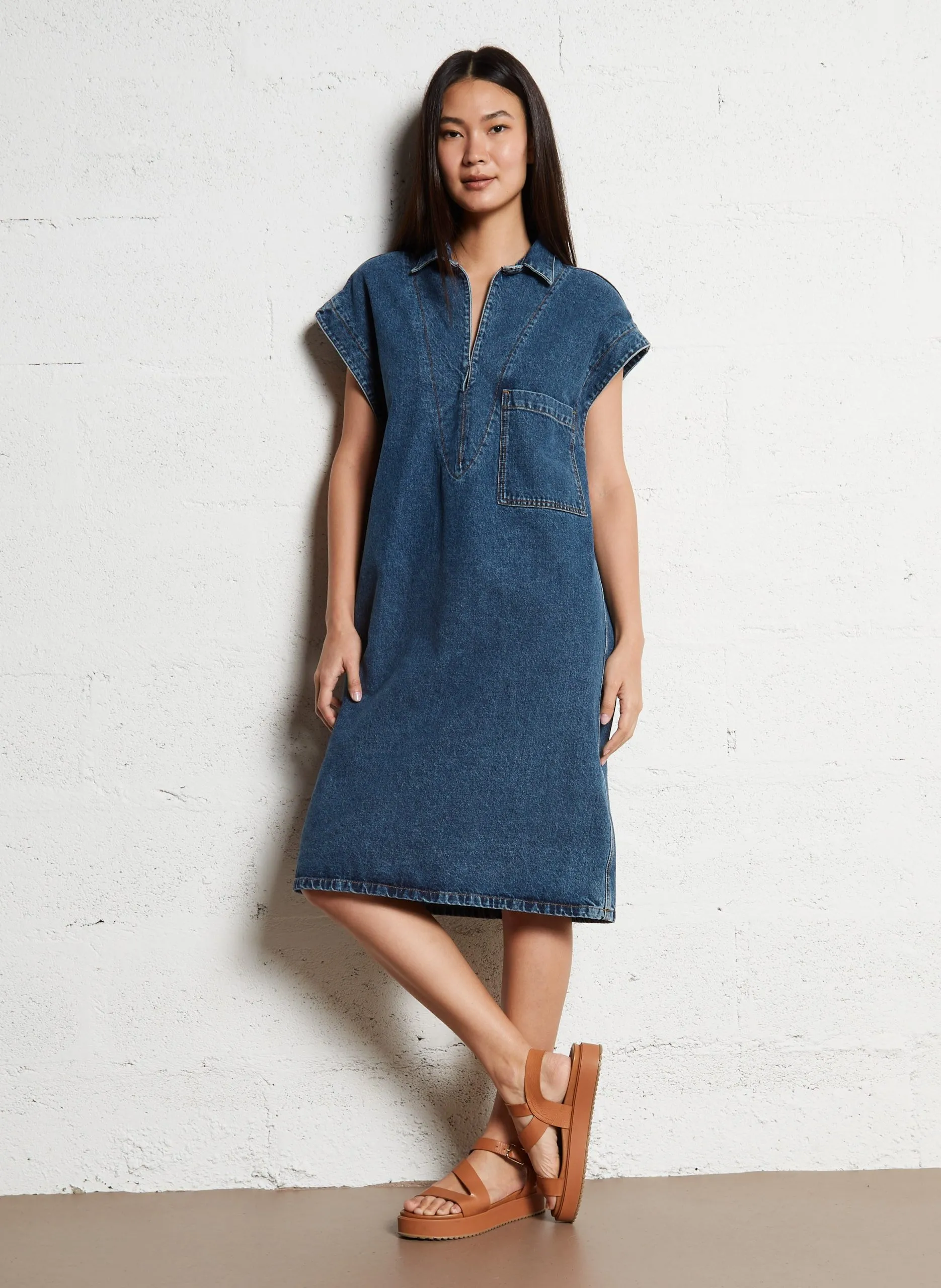 Jean col v en jean Bleu ZAFRA