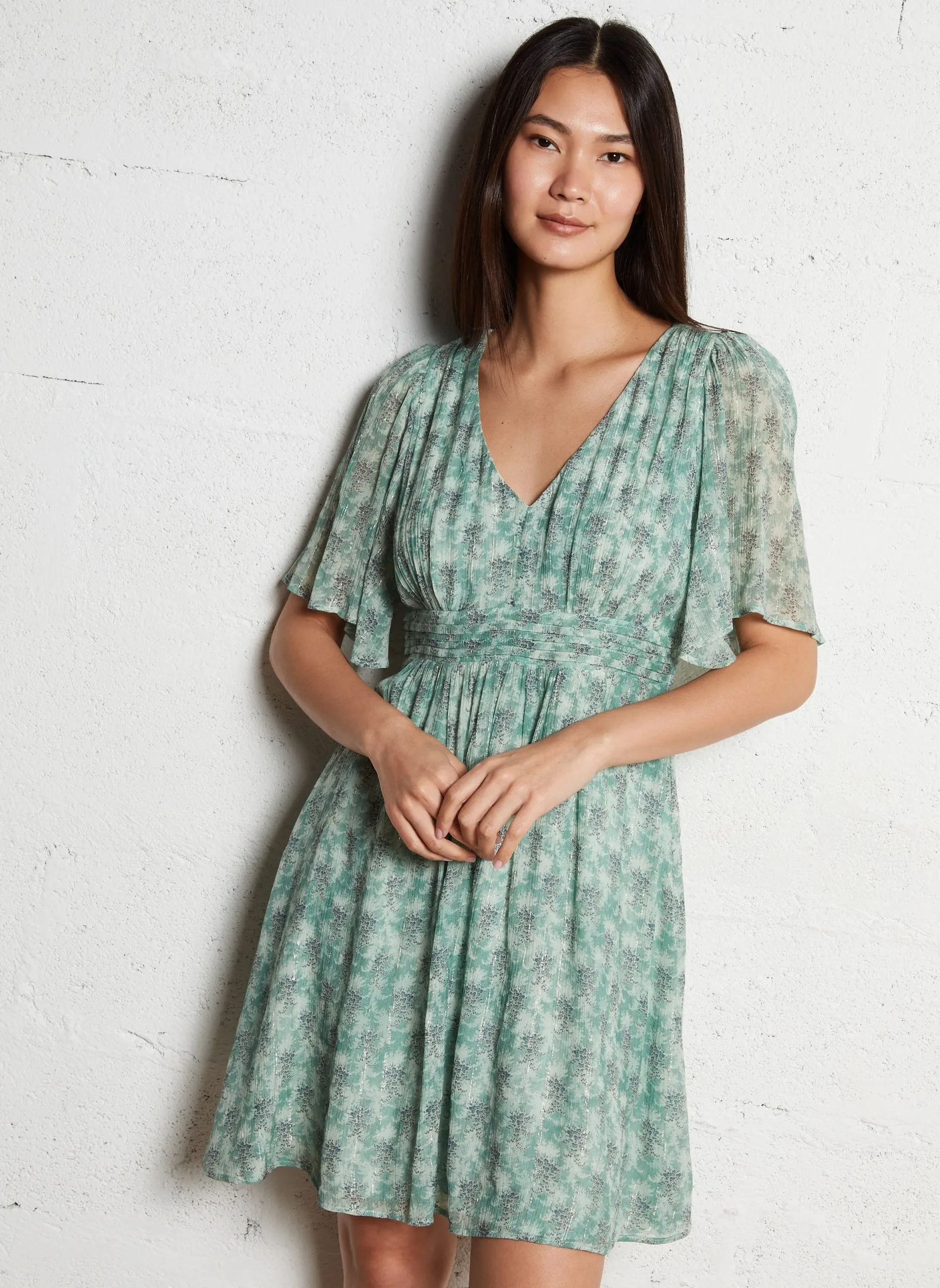 Robe courte col v à motifs Vert NOURA BIS