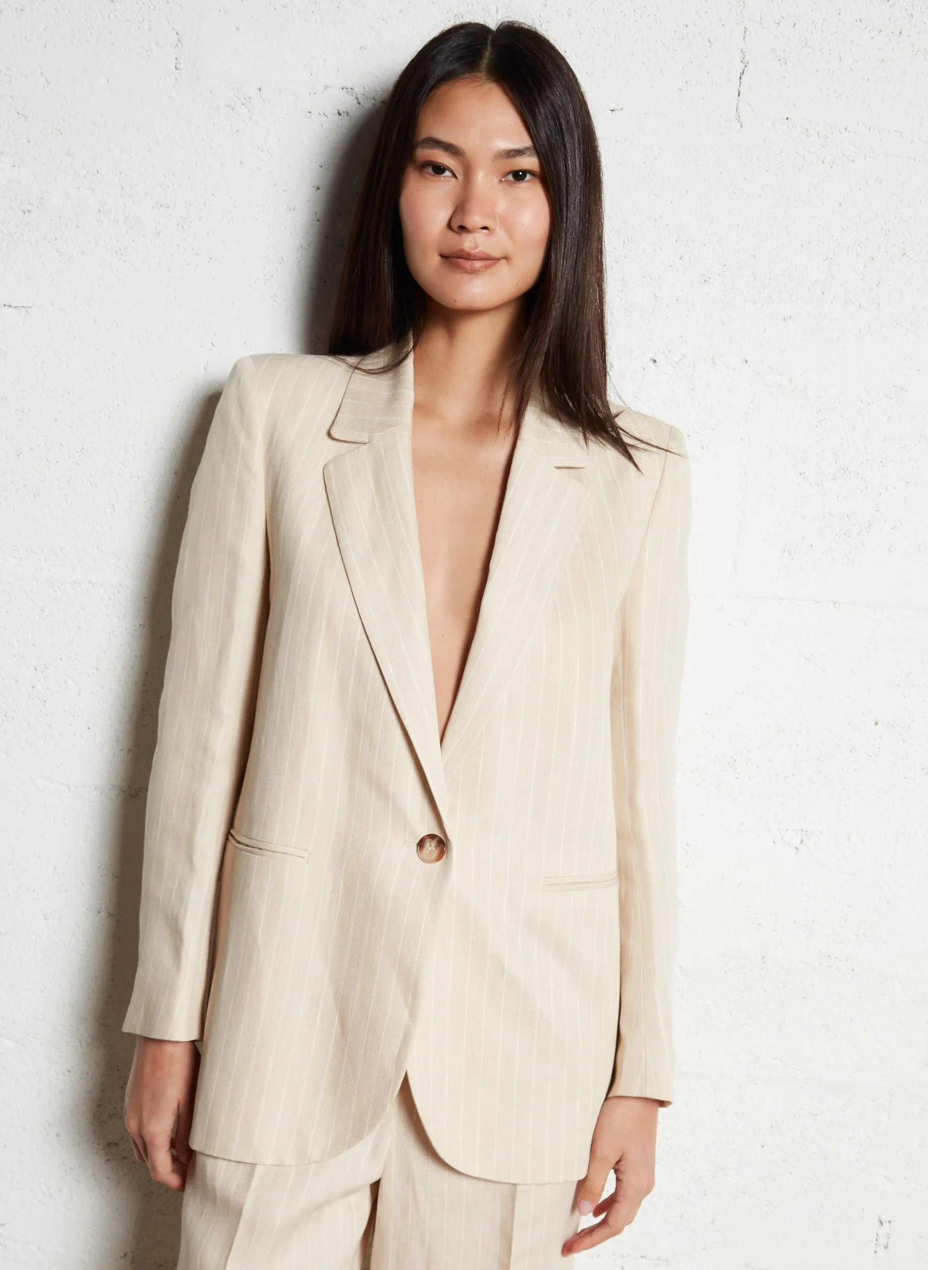 Blazer droit rayé Beige POY