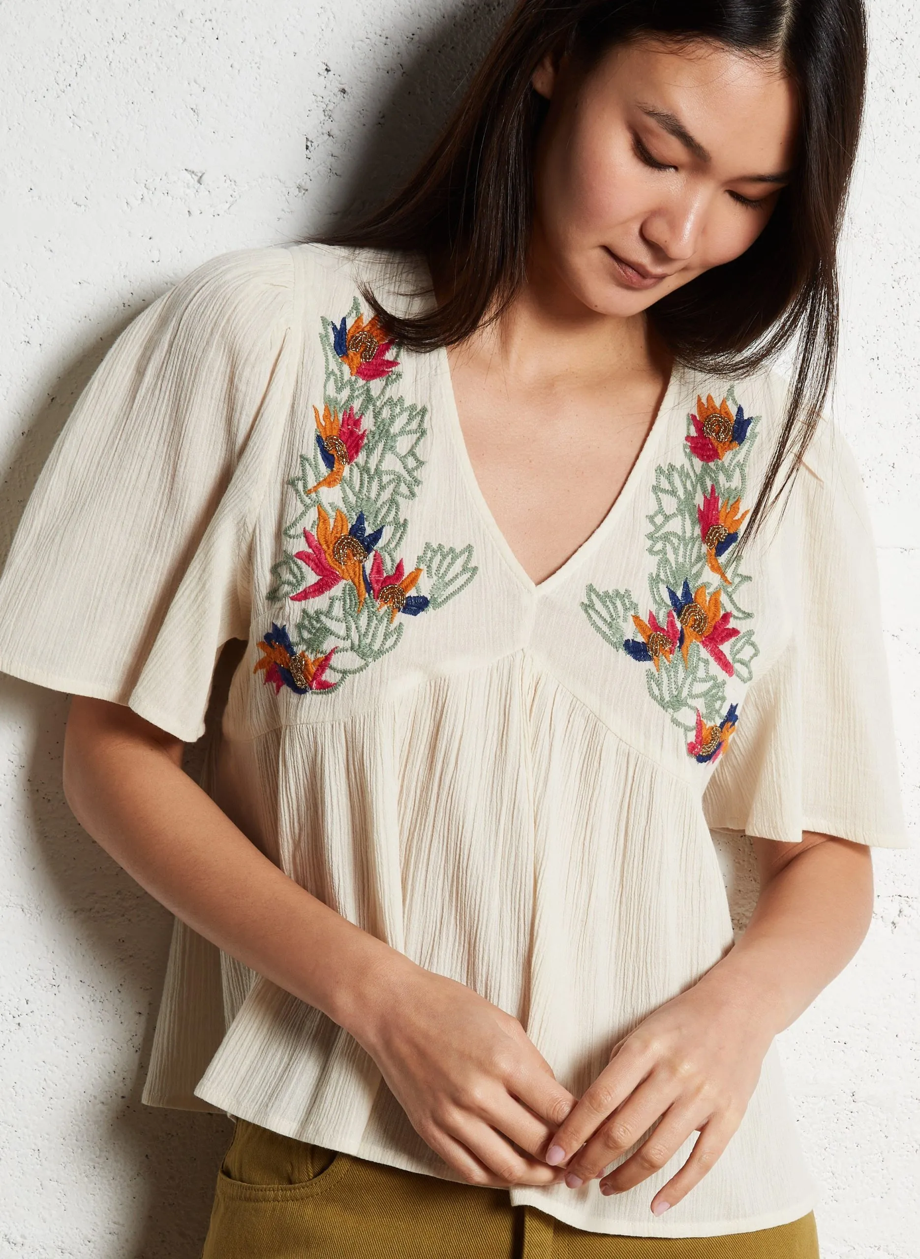 Blouse col V en coton bio Blanc CHOLY