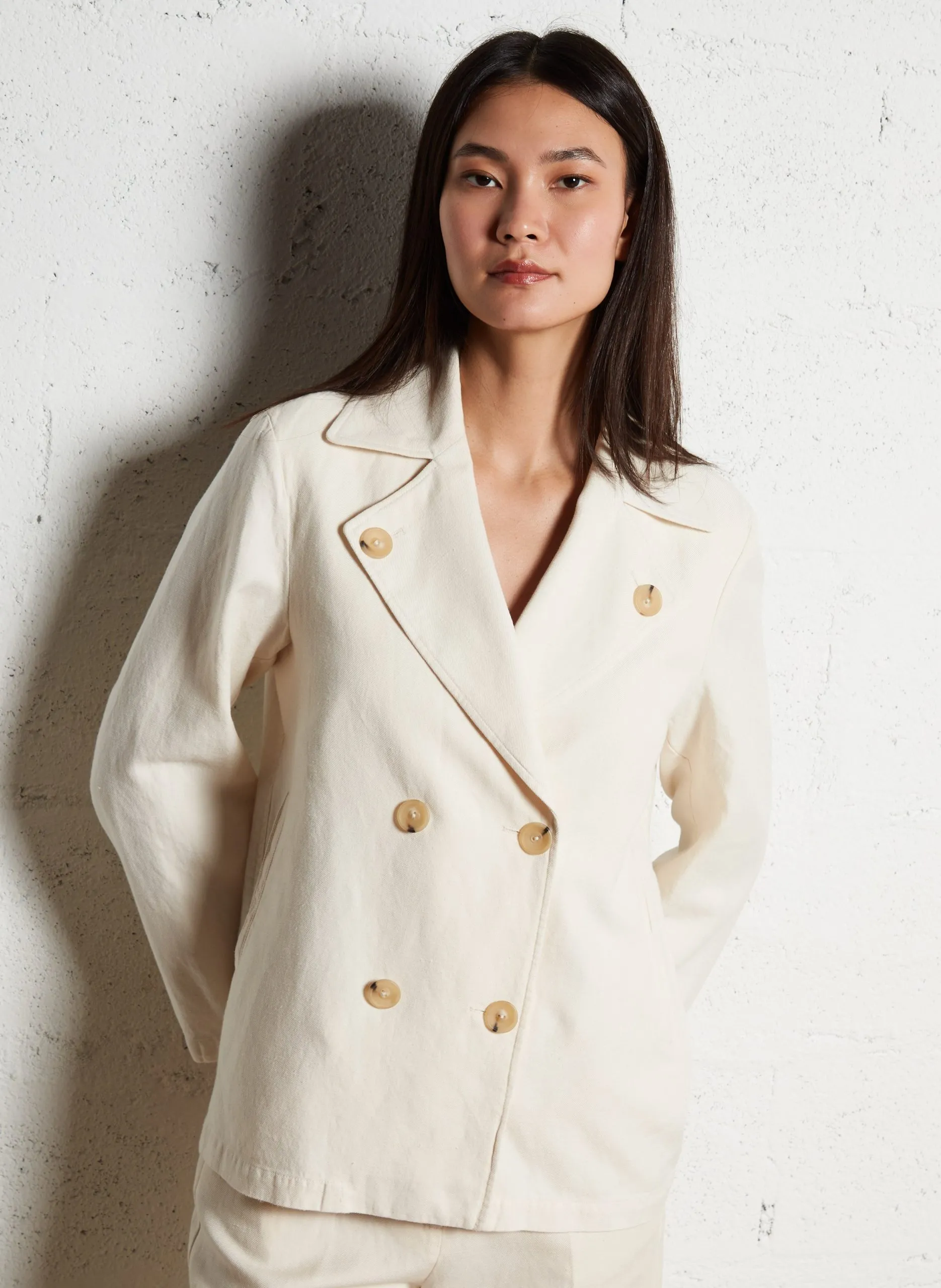 Veste droite en coton mélangé Beige VALIO