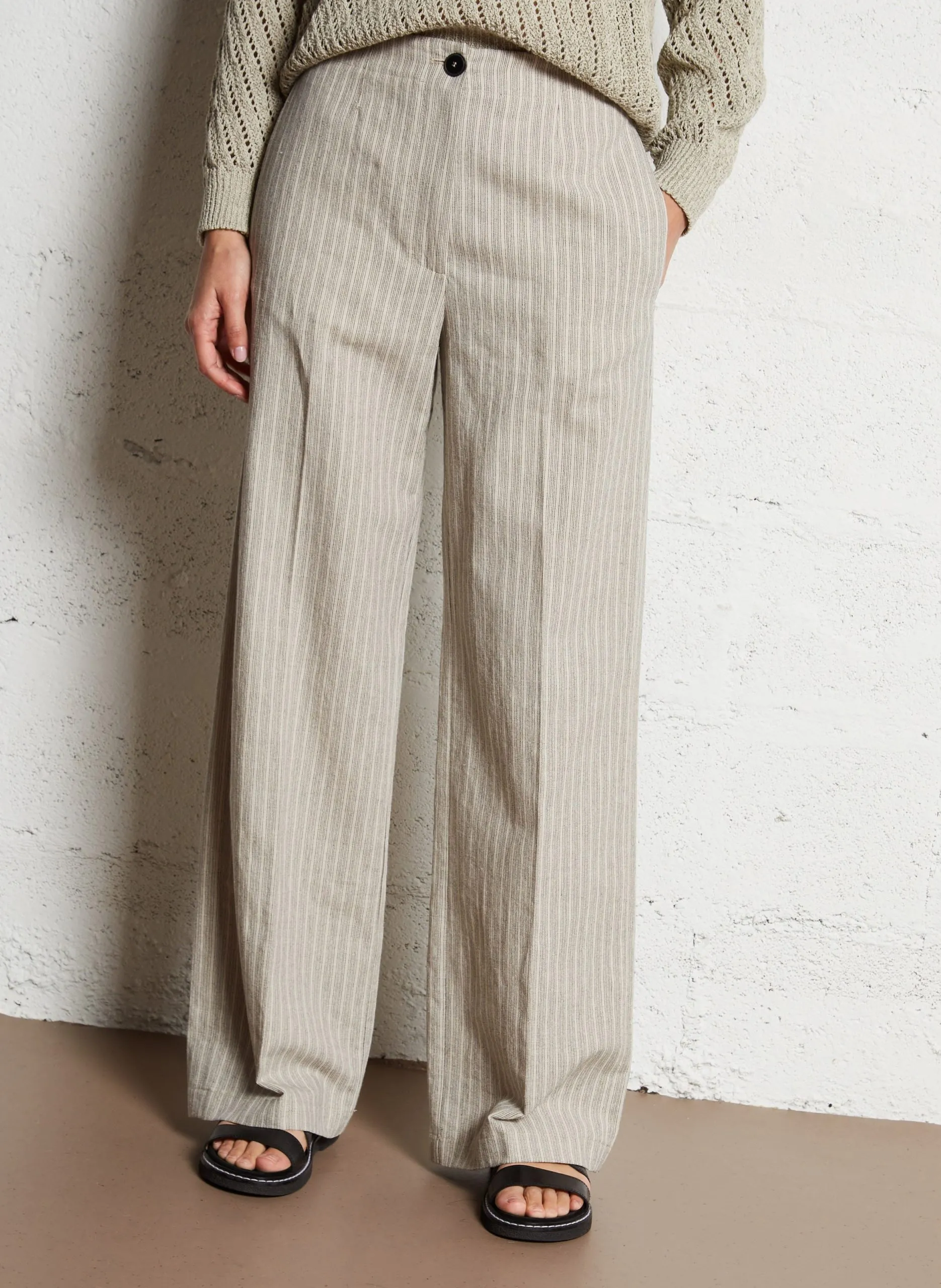 Pantalon large en lin et coton Blanc