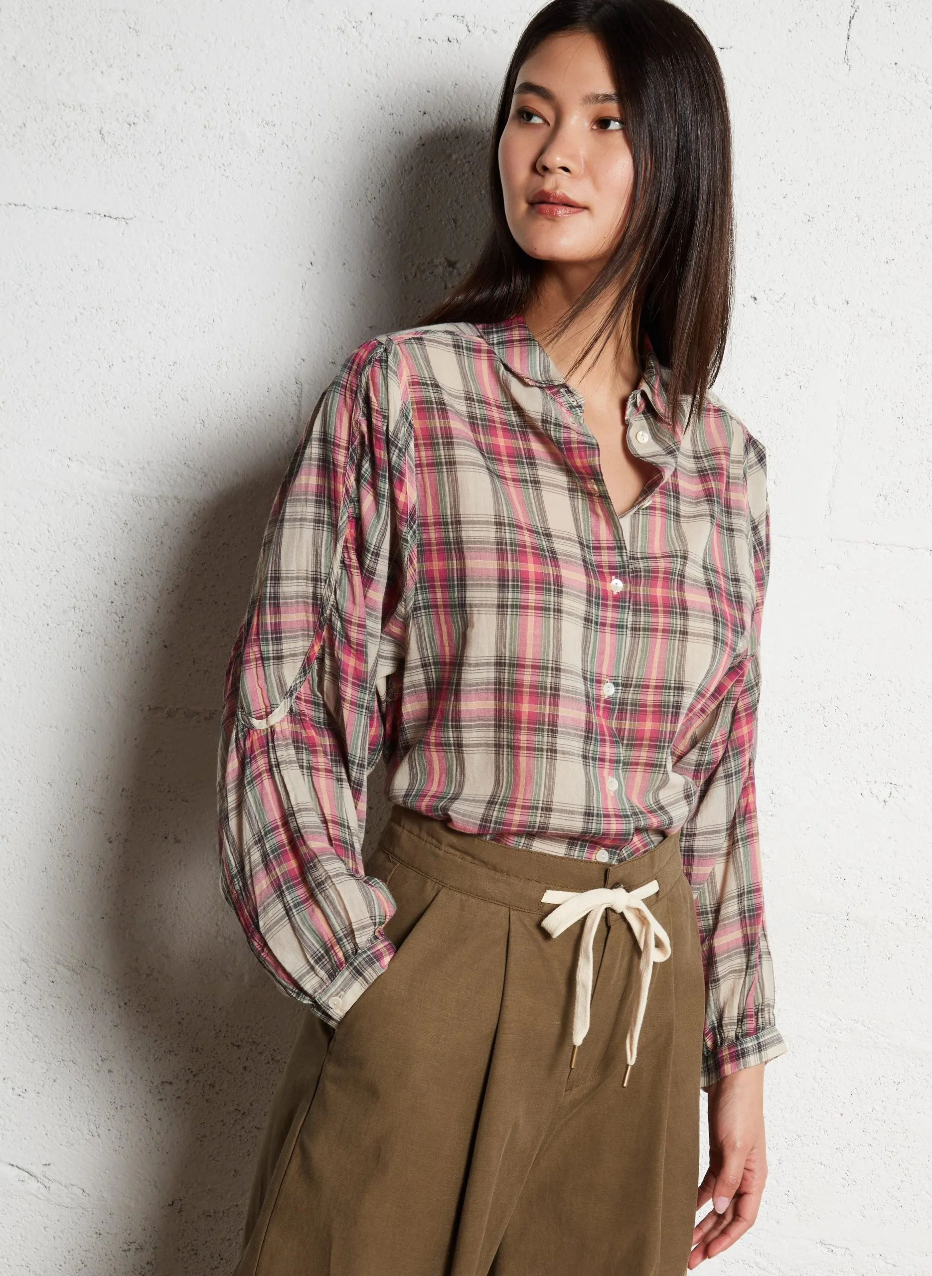 Chemise droite à carreaux Rose CANDRI