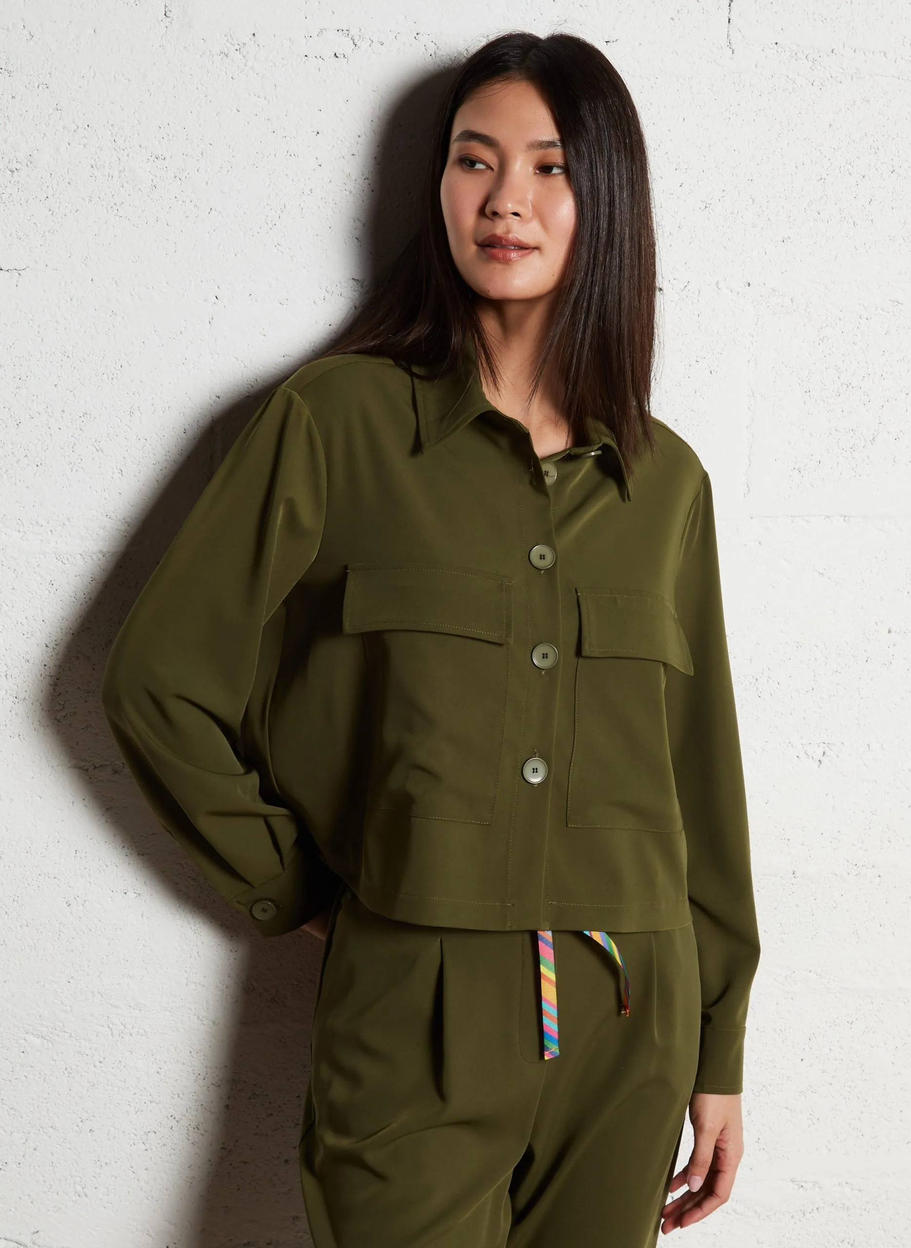 Veste courte droite boutonnée Vert