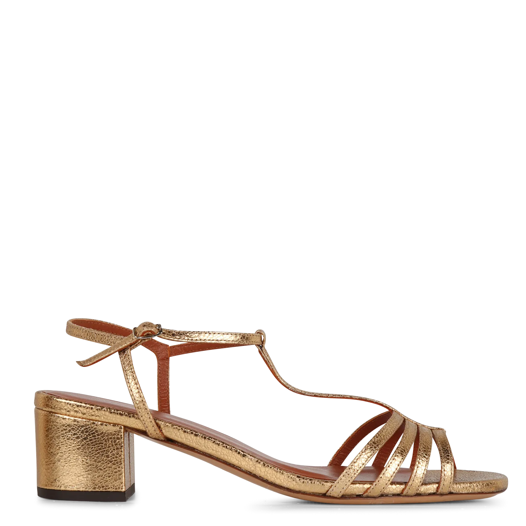 Sandales à talon en cuir métallisé Doré N°441