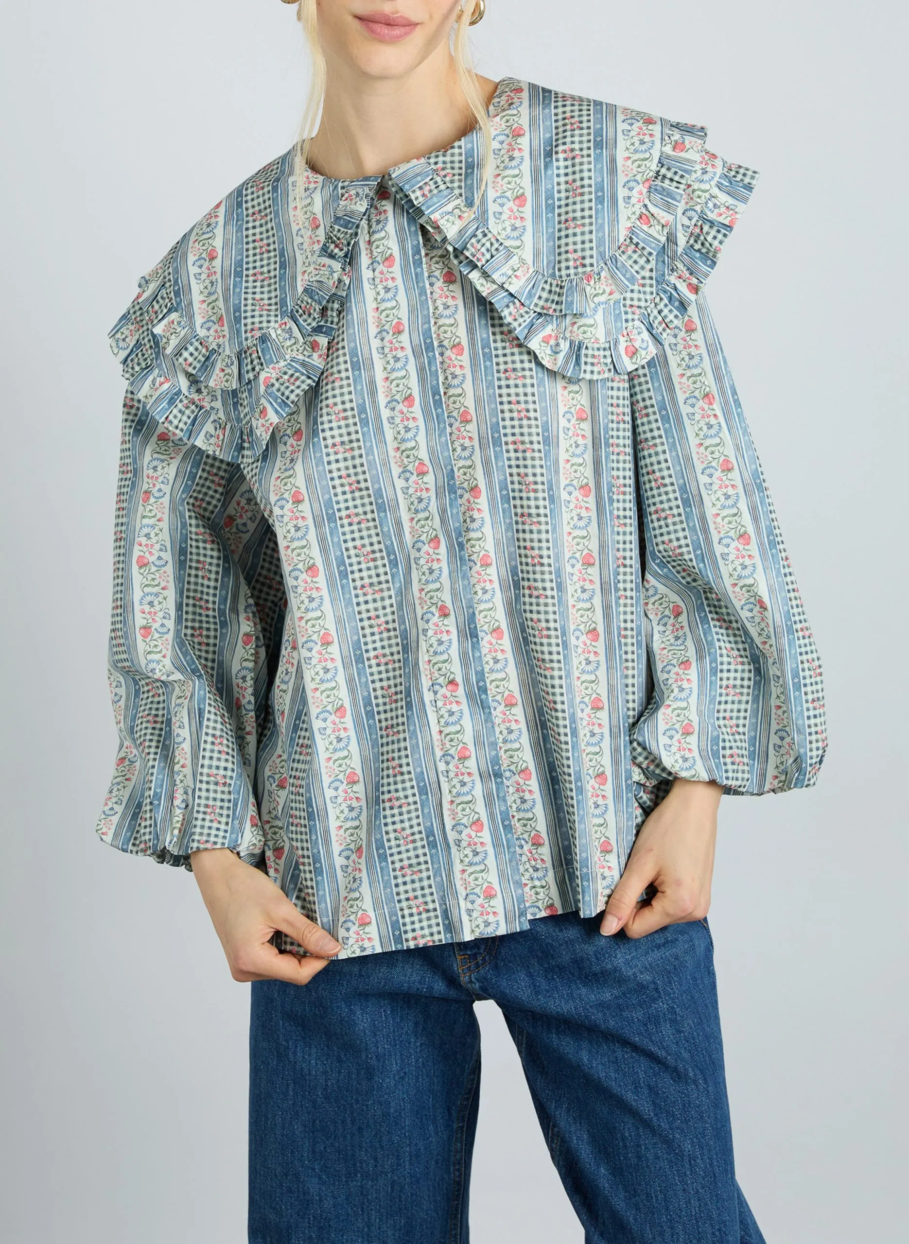 Blouse imprimée à manches bouffantes Bleu LOIS