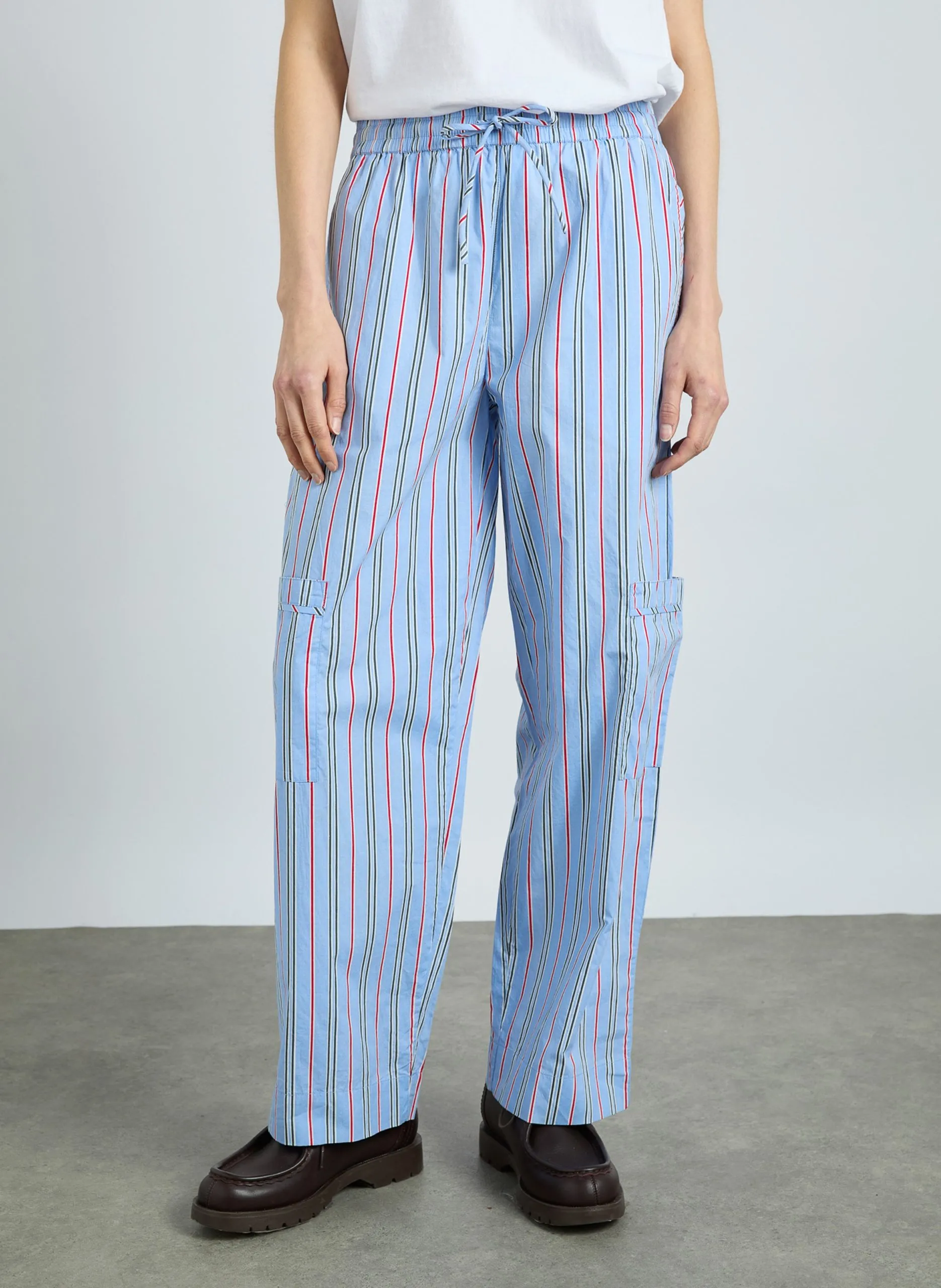 Pantalon droit élastiqué à rayures Bleu HARRISON