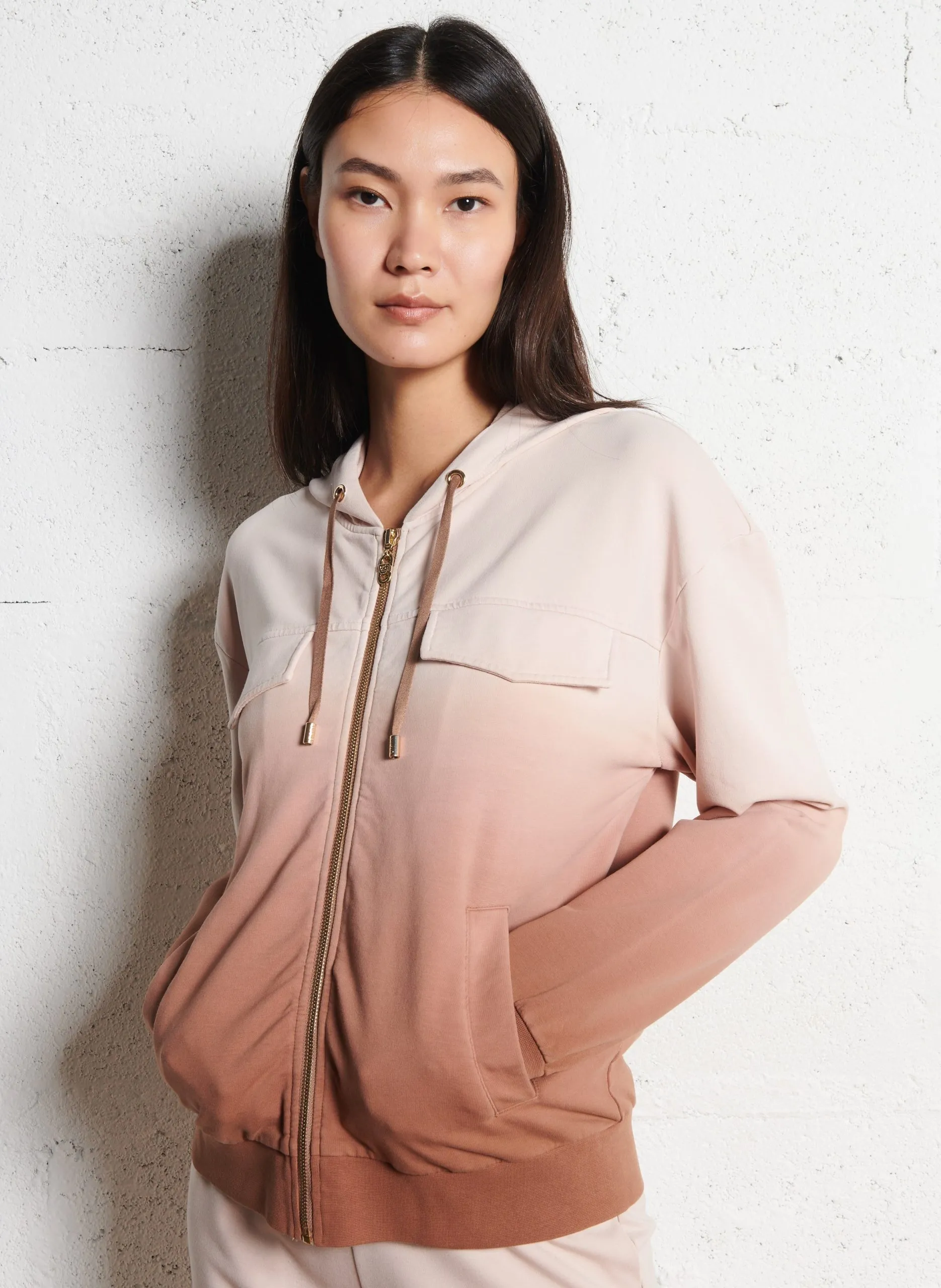 Sweat droit zippé en coton mélangé Marron