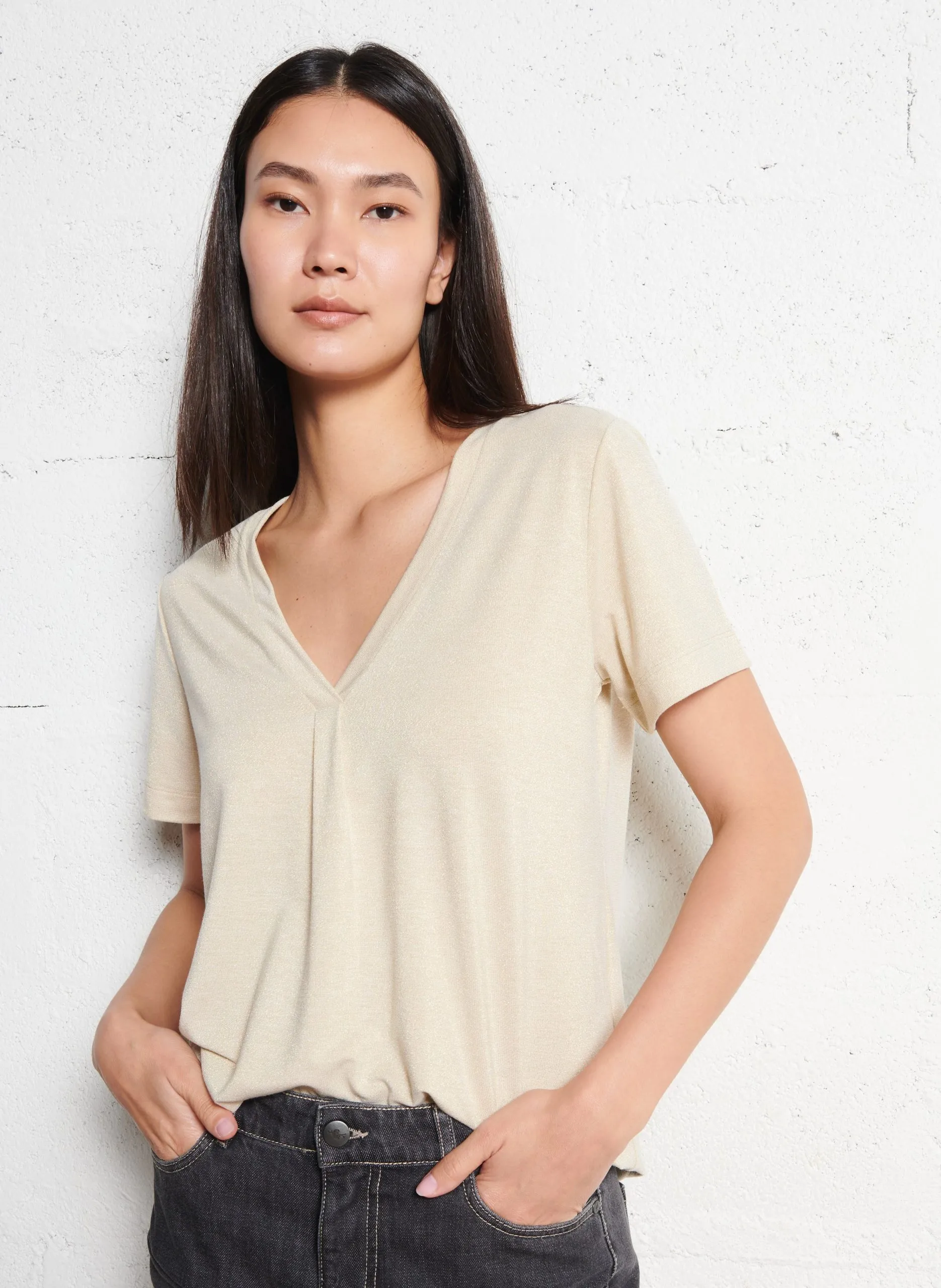 Tee-shirt droit métallisé Argent MARCIA