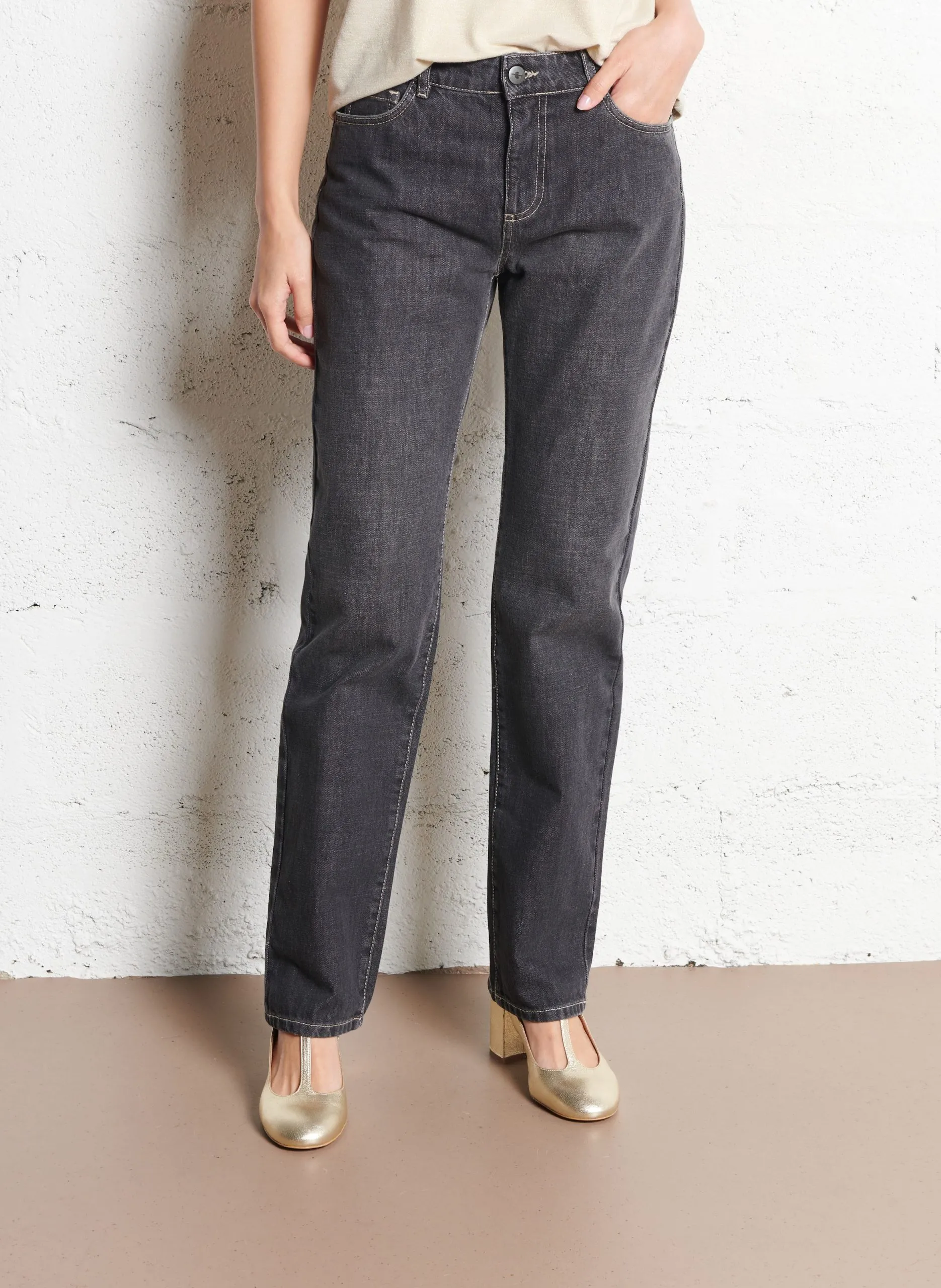 Jean droit en coton Gris LE CARLA