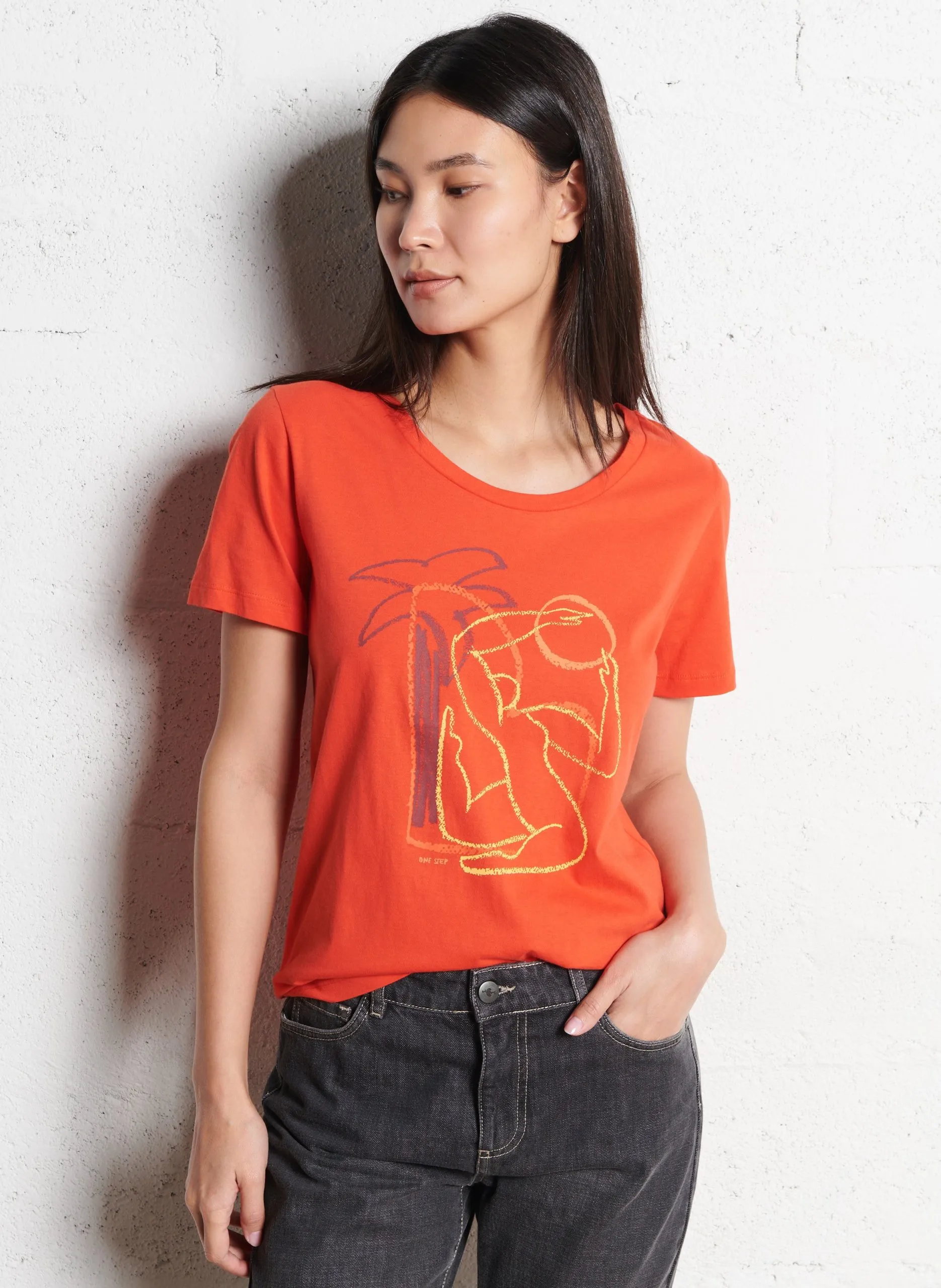 Tee-shirt sérigraphié en coton Orange MADIE