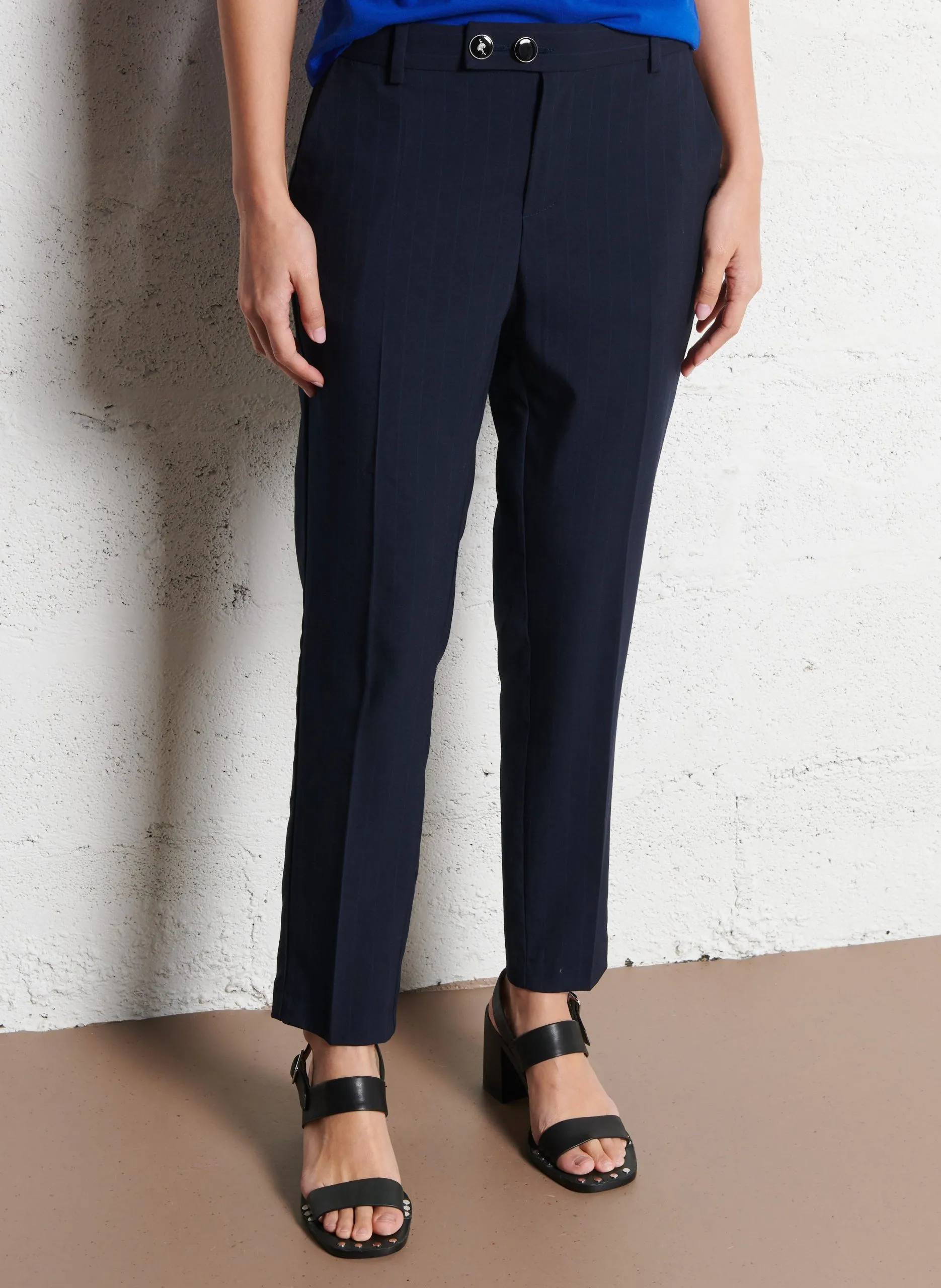 Pantalon cigarette 7/8e en coton et soie Bleu