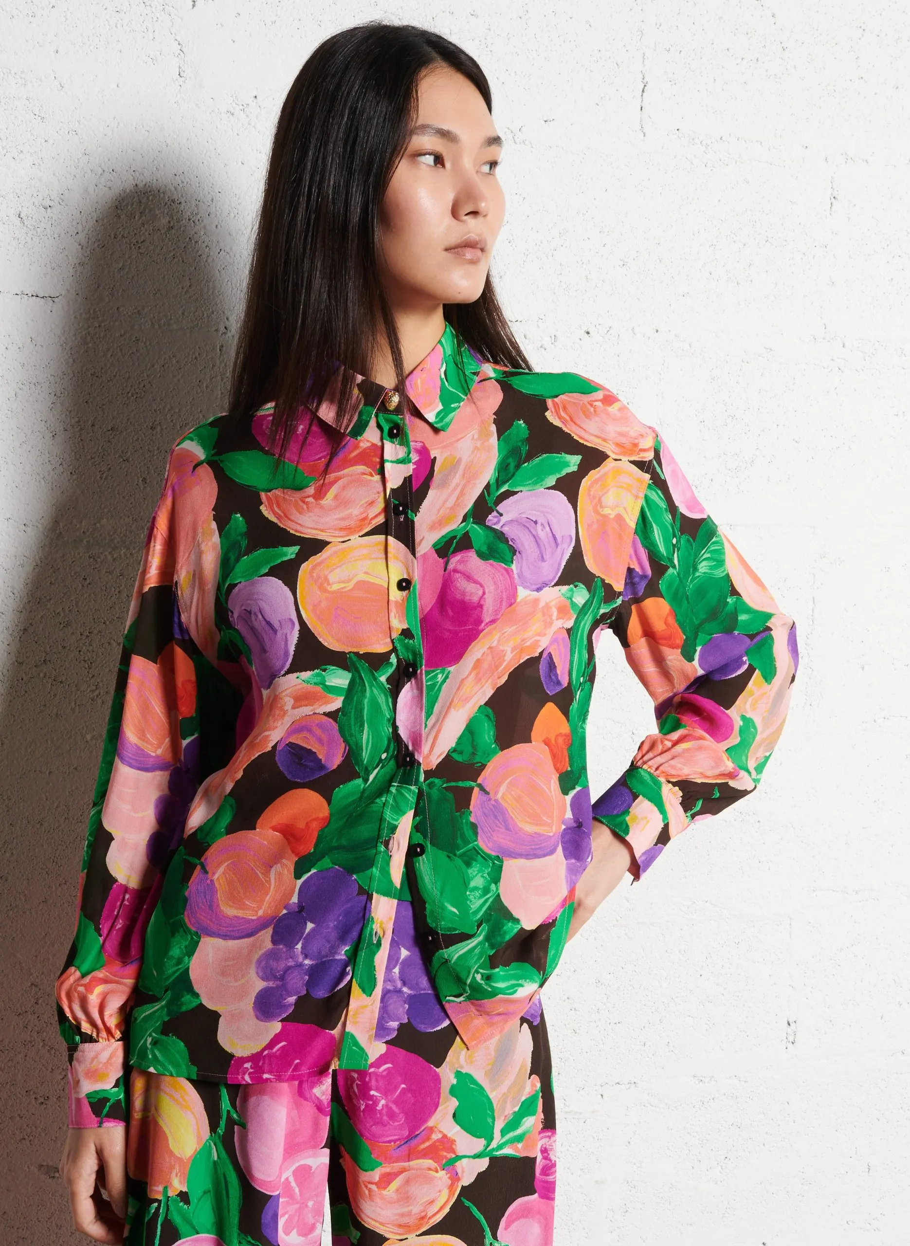 Chemise col classique imprimée en crêpe Multicolore ANOUK