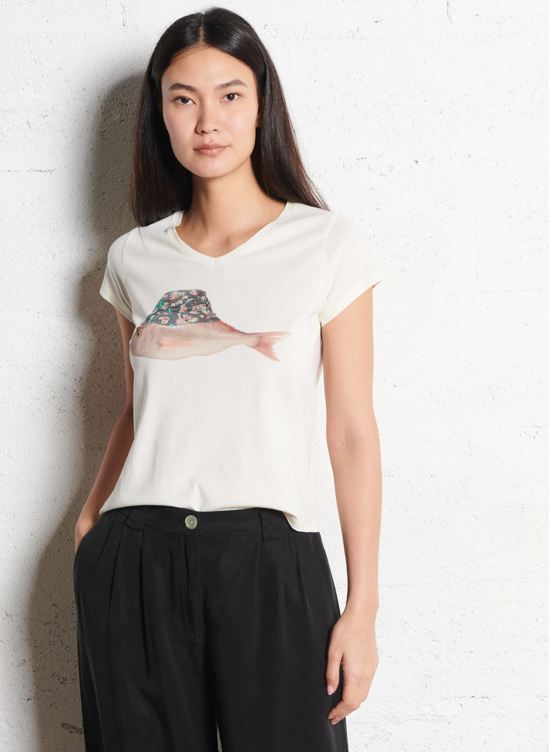 Tee-shirt sérigraphié en coton Beige