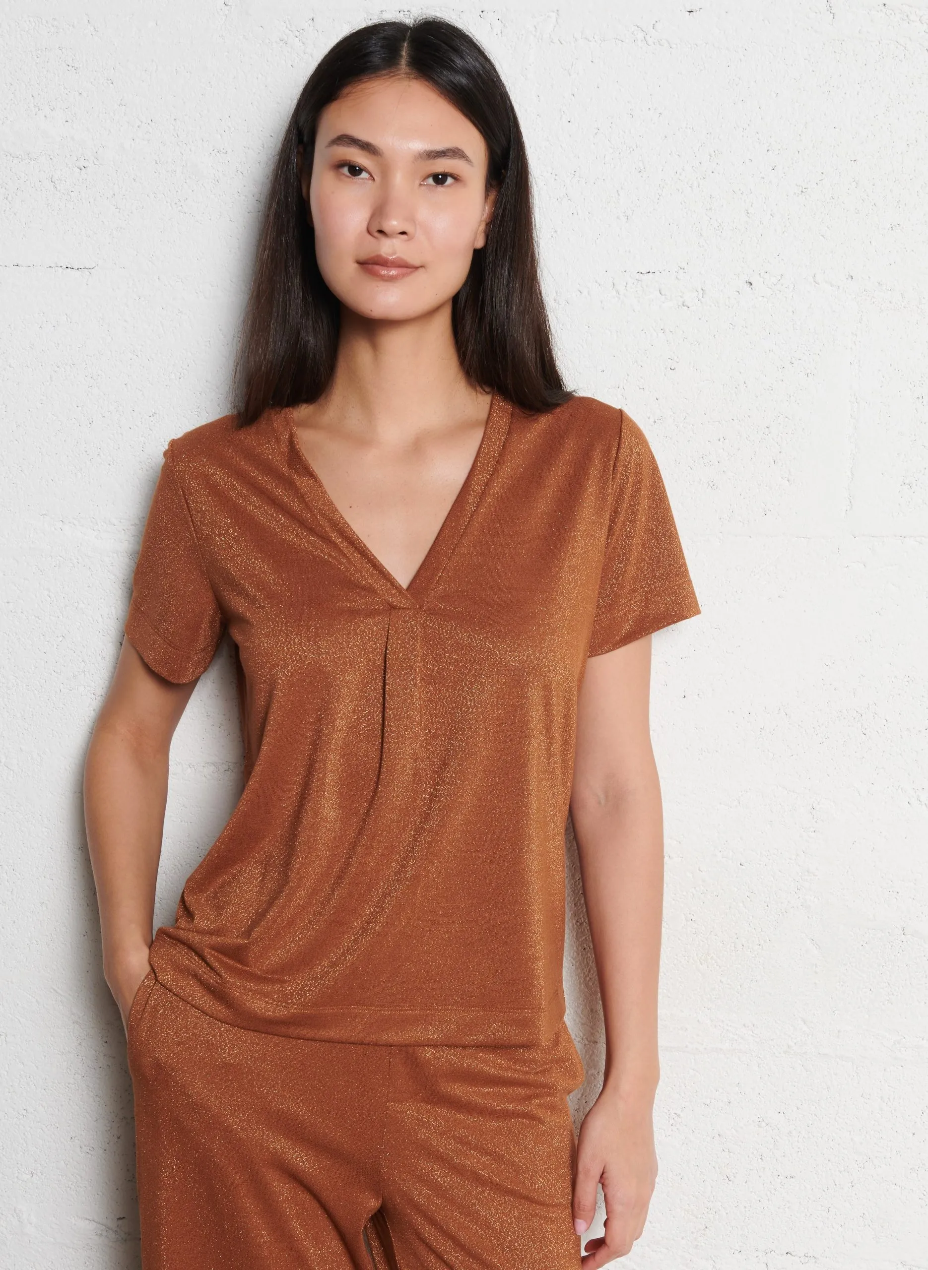 Tee-shirt droit métallisé Marron MARCIA