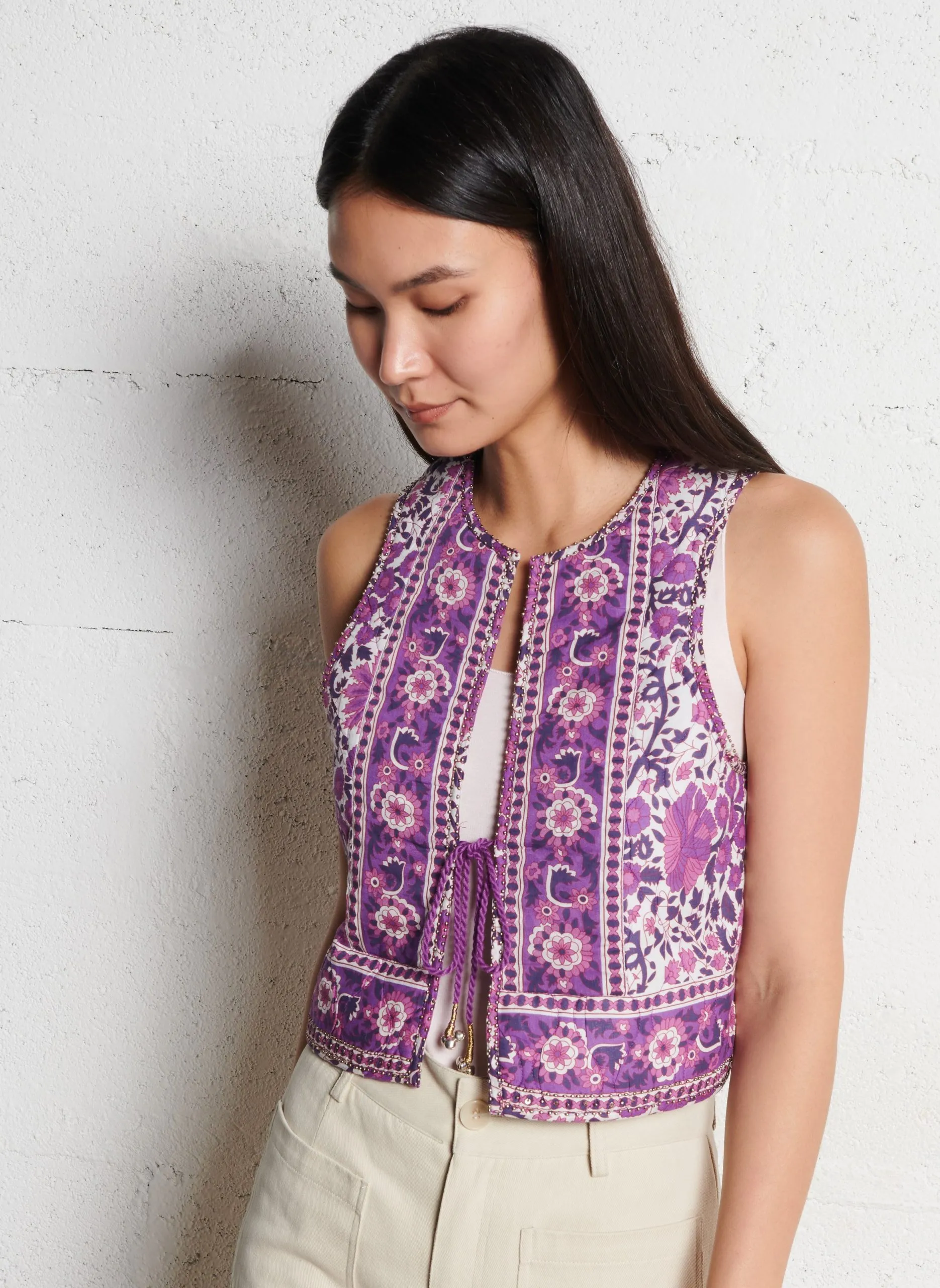 Gilet col rond en coton Violet OPERA