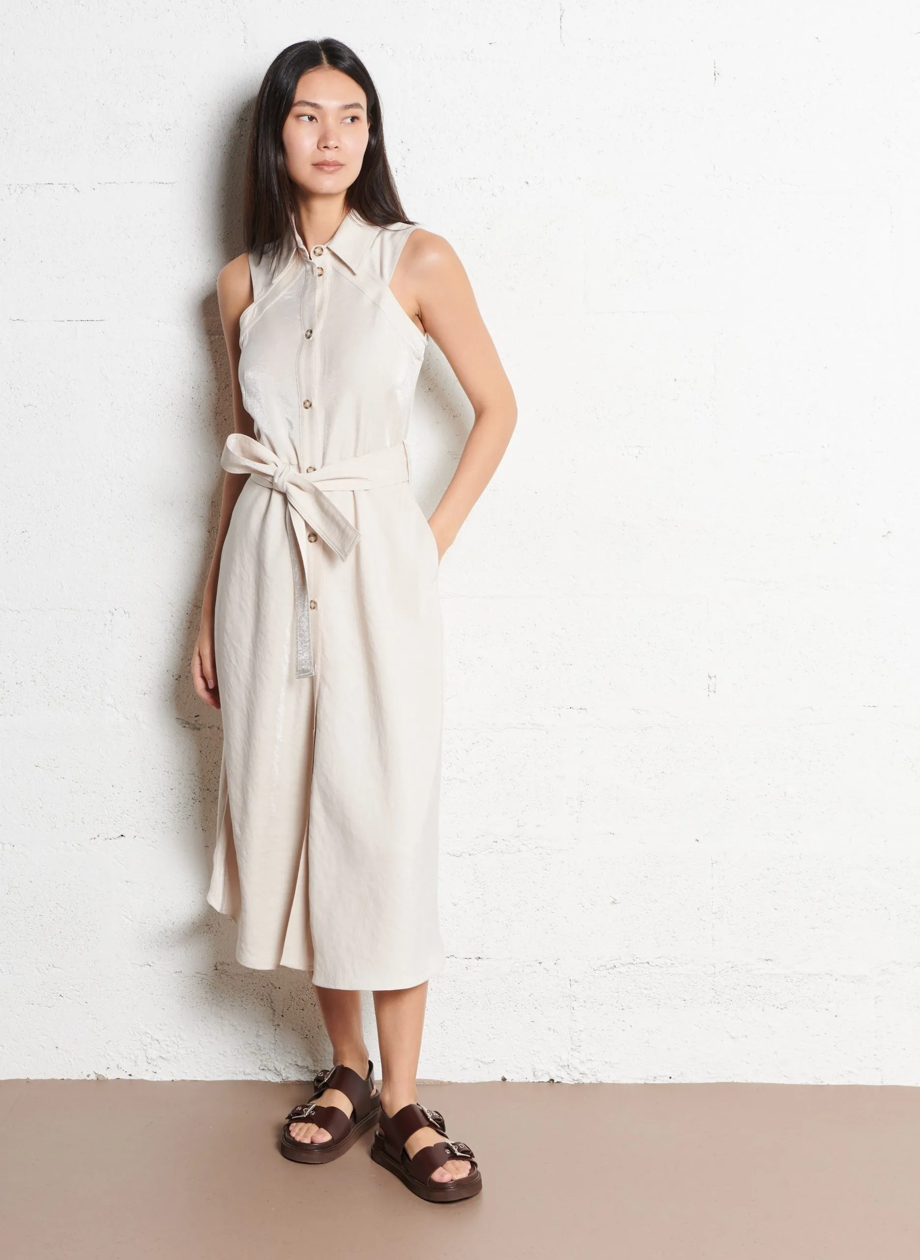 Robe longue satinée Beige