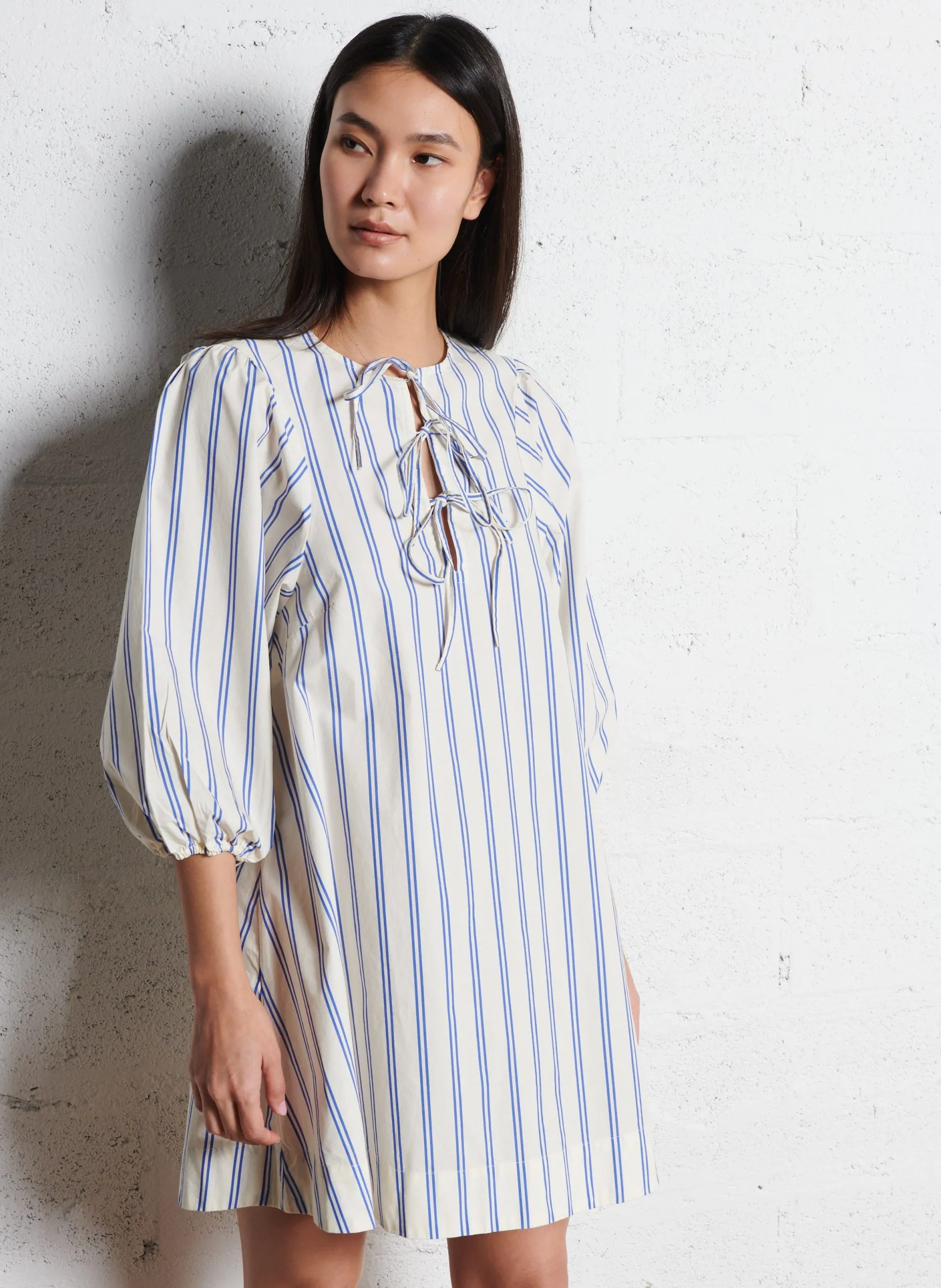 Robe courte rond rayée en coton Bleu