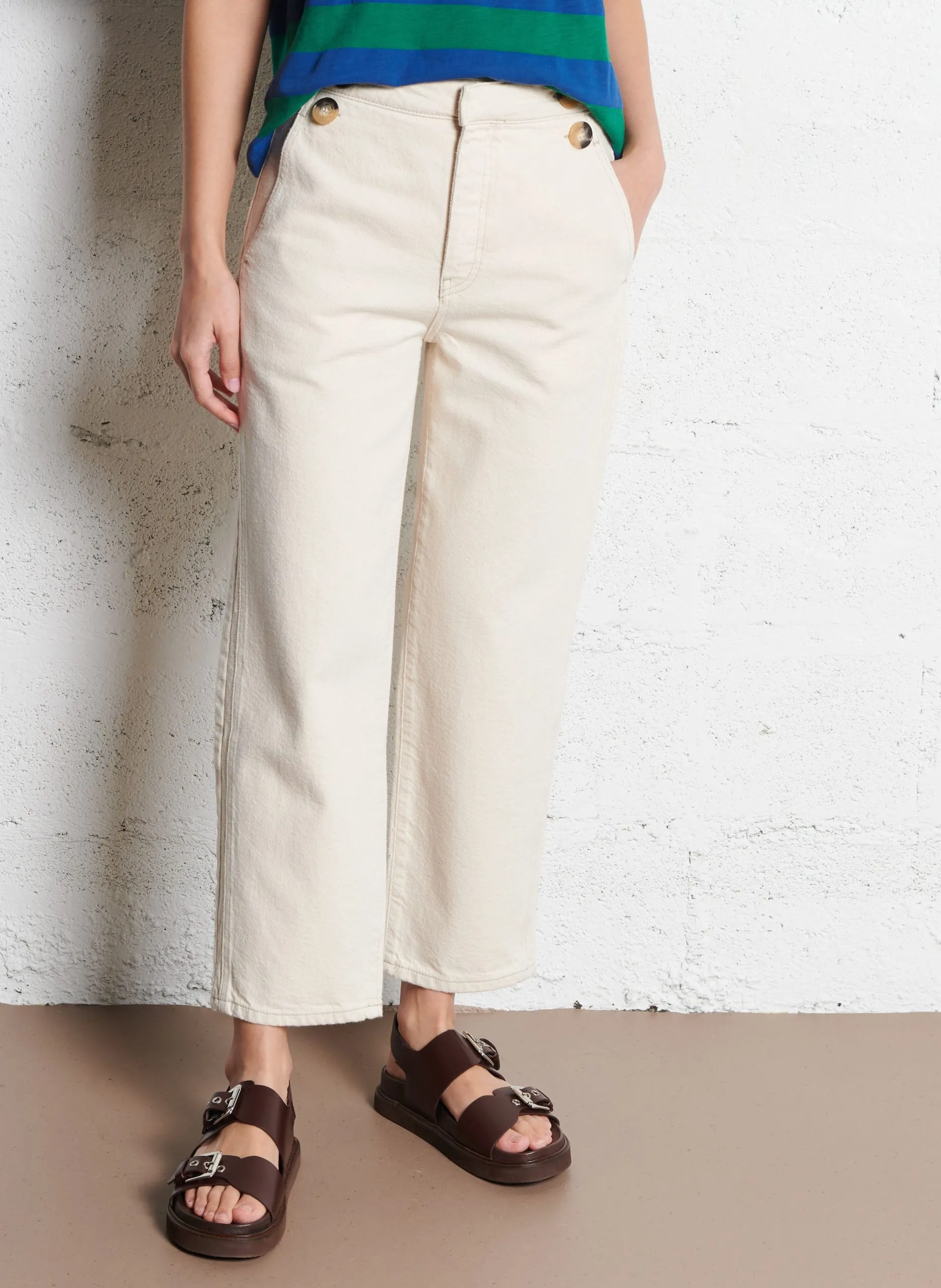 Jean droit taille haute en coton Beige AIMMER