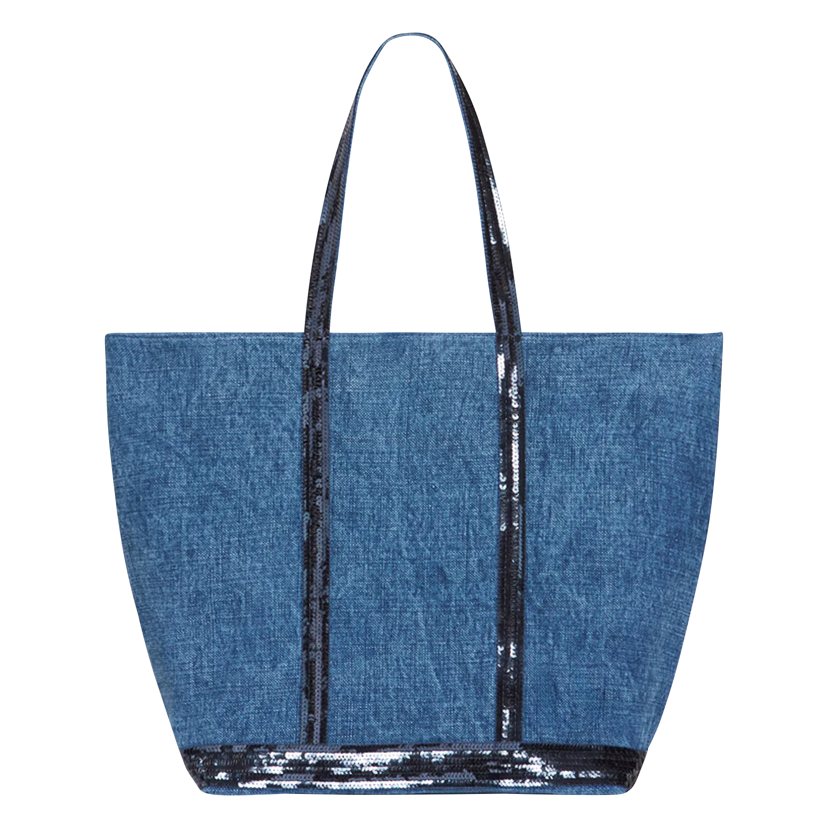 Cabas L brodé avec sequins en lin Bleu CABAS L