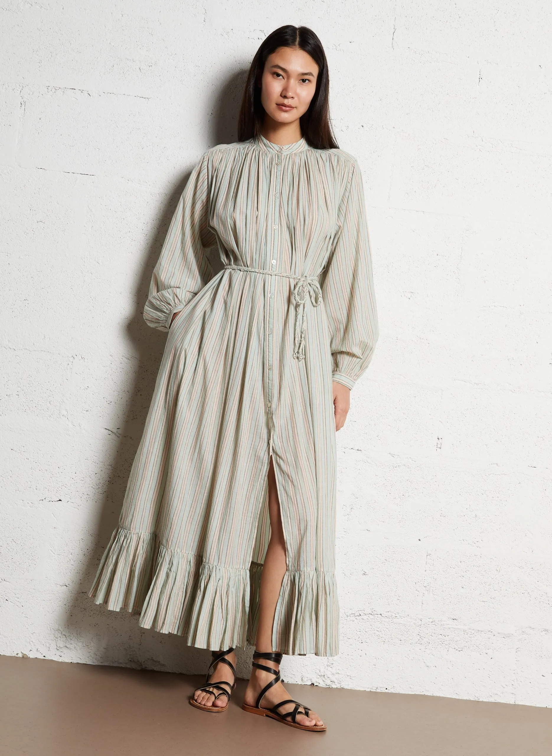 Robe longue en coton rayé Bleu PIPETTE