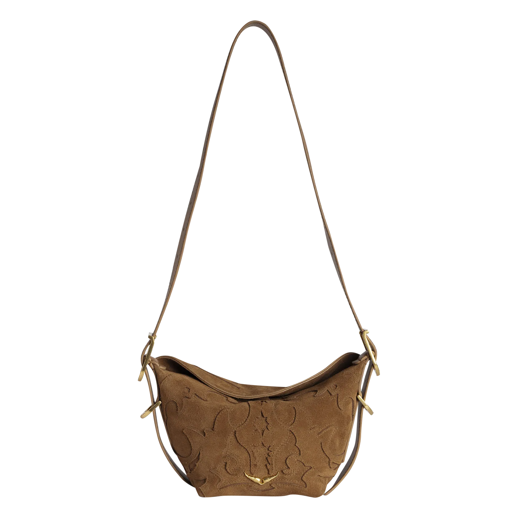 Sac bandoulière en cuir velours Marron BABY JANE