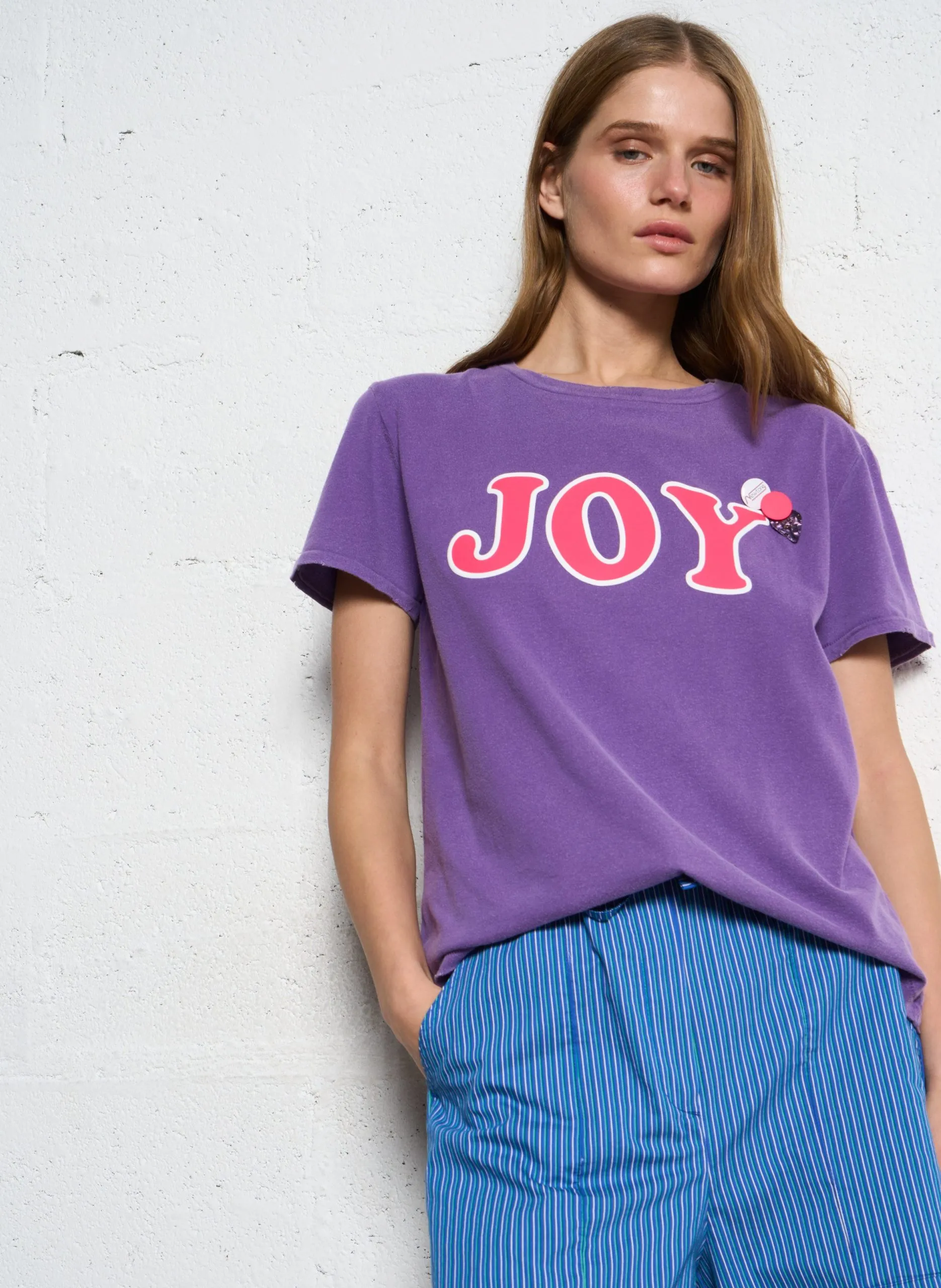 Tee-shirt droit col rond en coton Violet STARLIGHT JOY