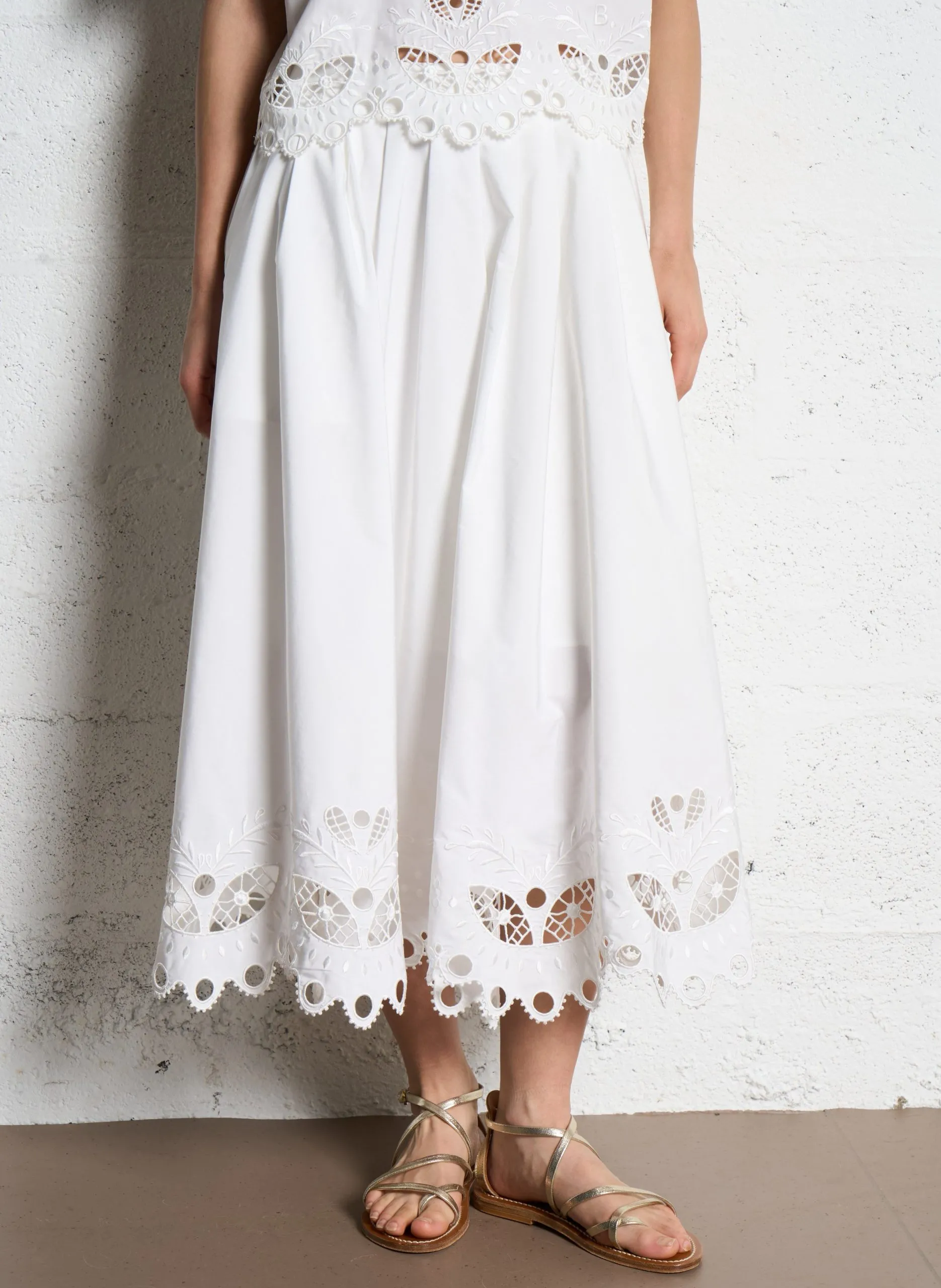 Jupe évasée en coton mélangé Blanc JULIANA